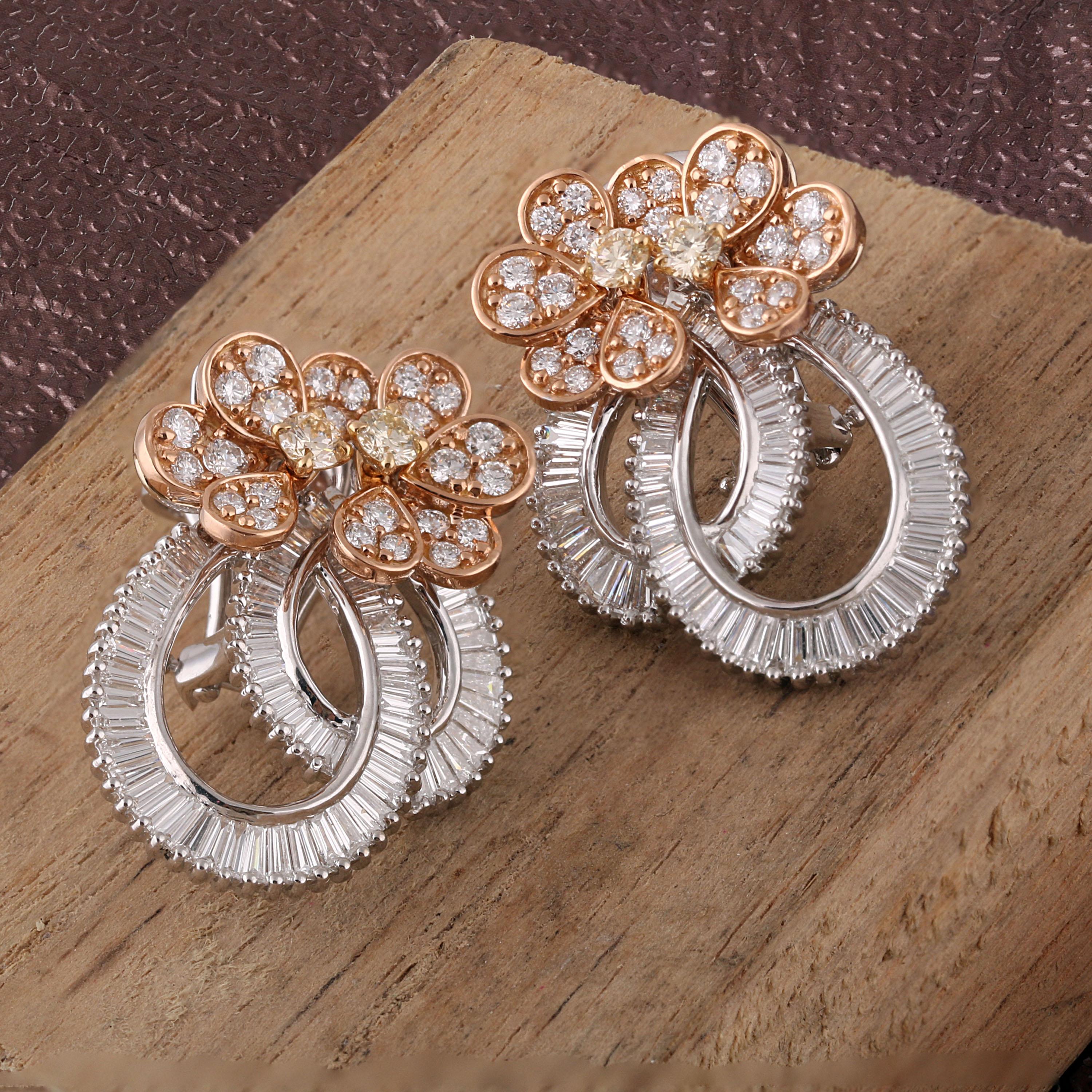 Studio Rêves Ribbon Baguette and Orange Diamond Stud Earrings in 18 Karat Gold 3