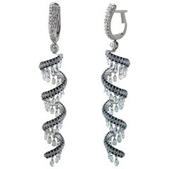 Studio Rêves Rose Cut and Blue Sapphire Spiral Dangling Earrings in 18K Gold