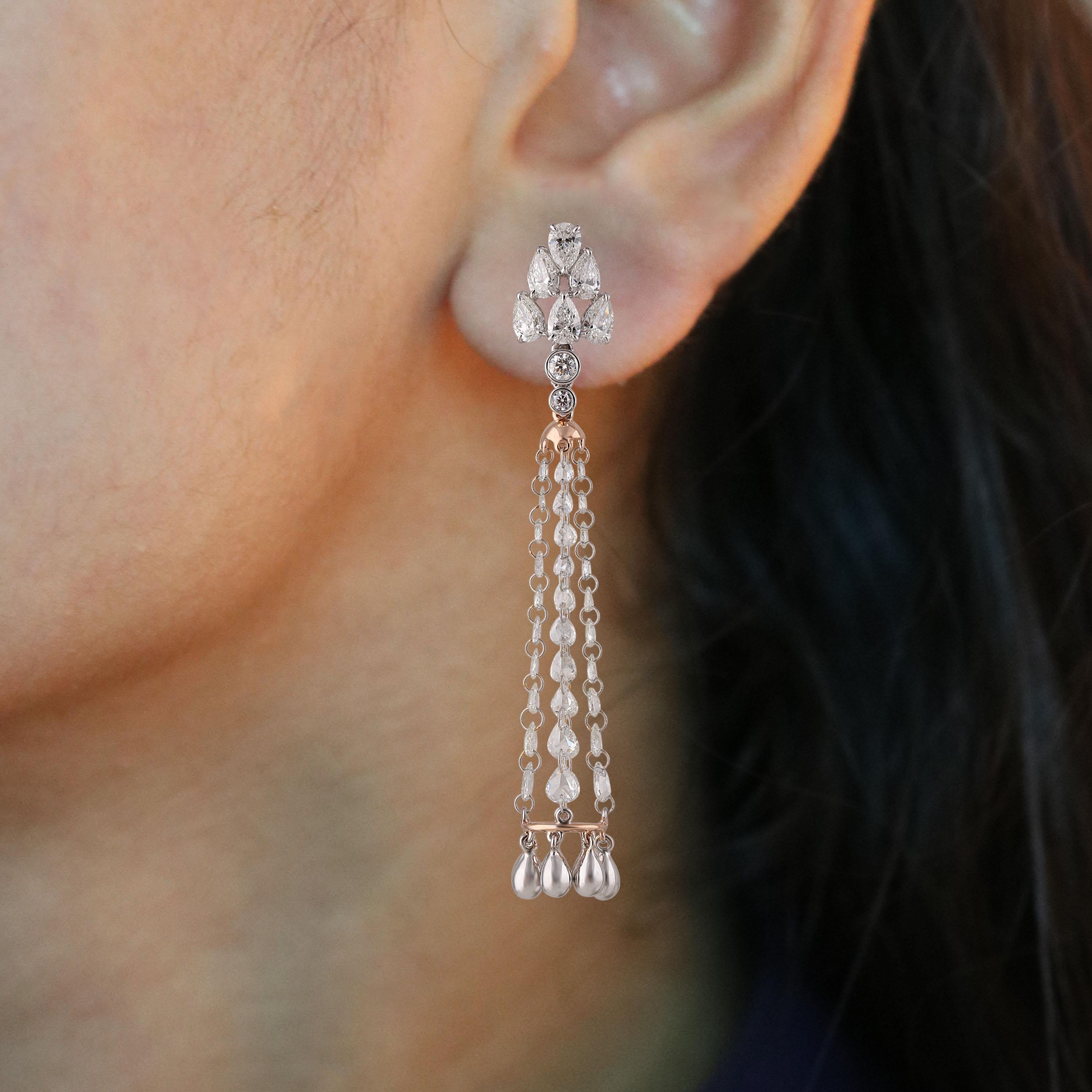 Modern Studio Rêves Rose Cut and Brilliant Cut Diamond Chandelier Earrings in 18K Gold