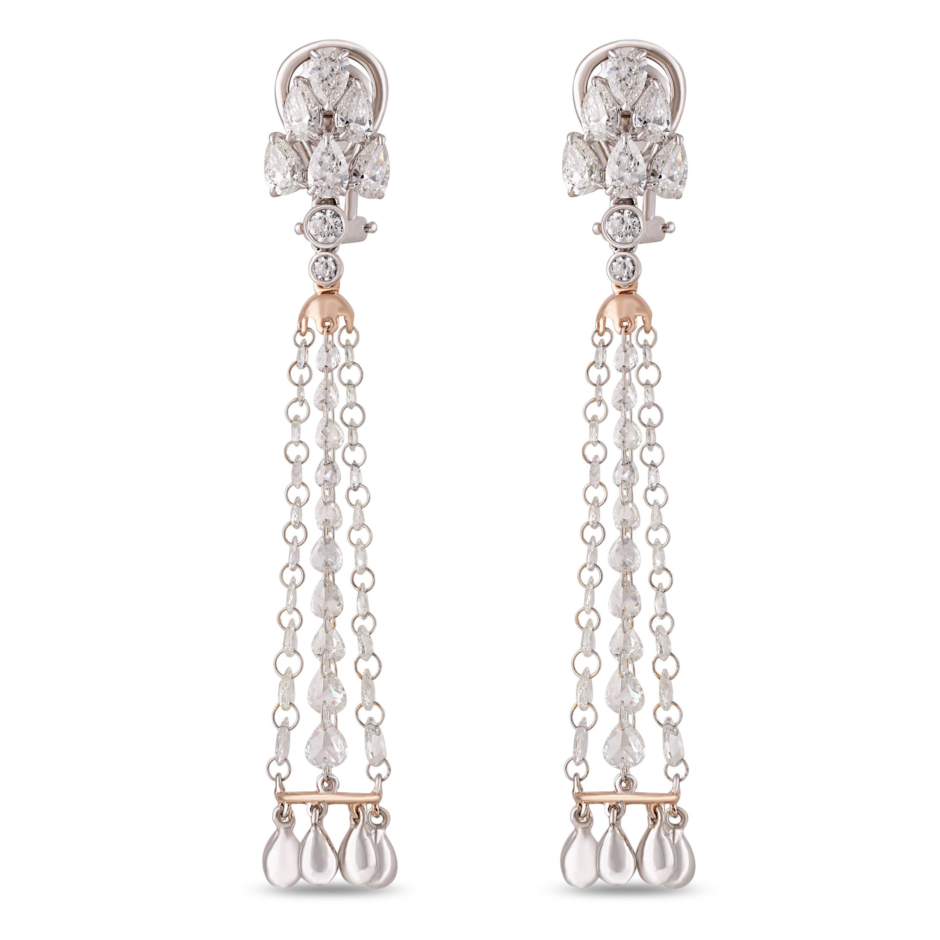 Studio Rêves Rose Cut and Brilliant Cut Diamond Chandelier Earrings in 18K Gold 1