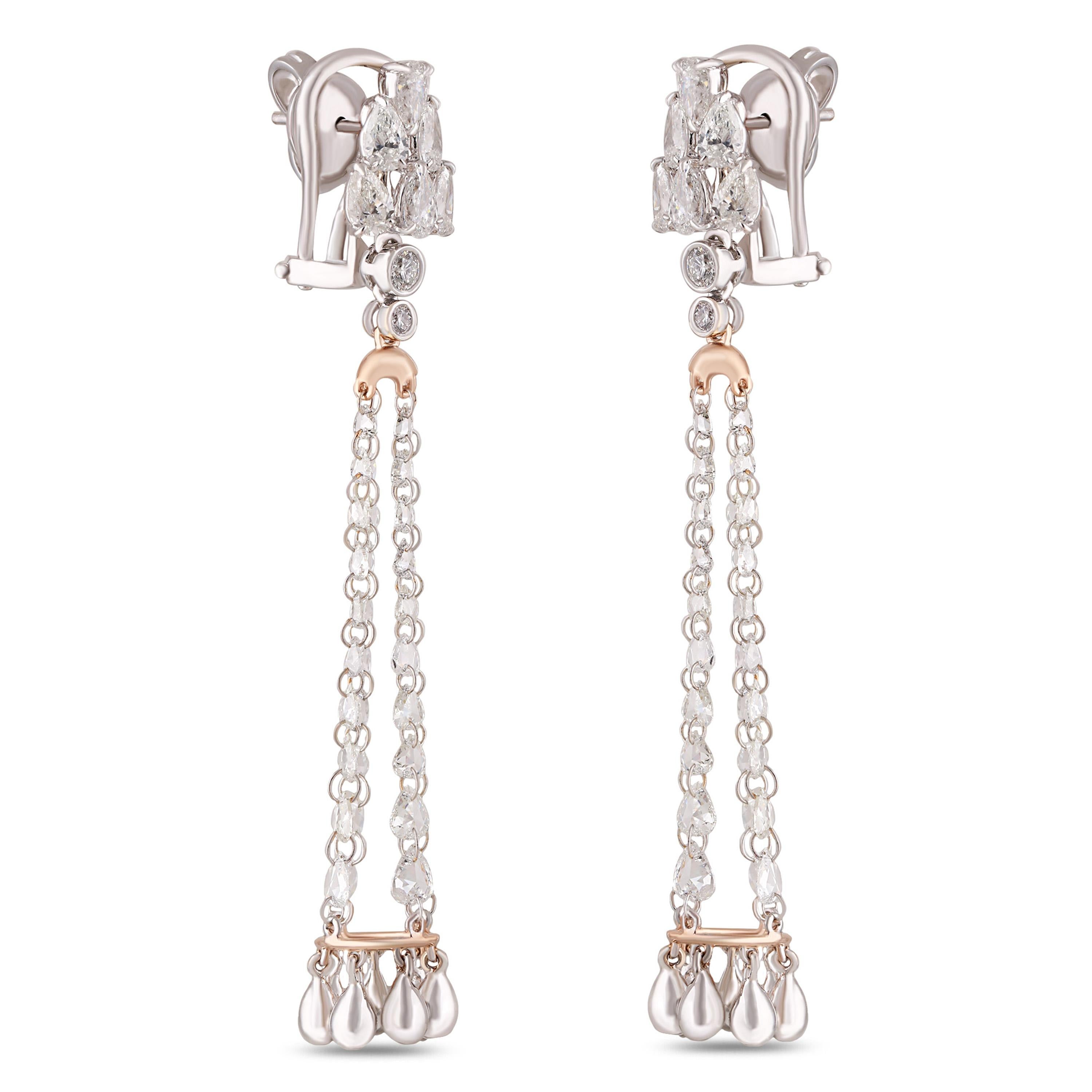 Studio Rêves Rose Cut and Brilliant Cut Diamond Chandelier Earrings in 18K Gold 2