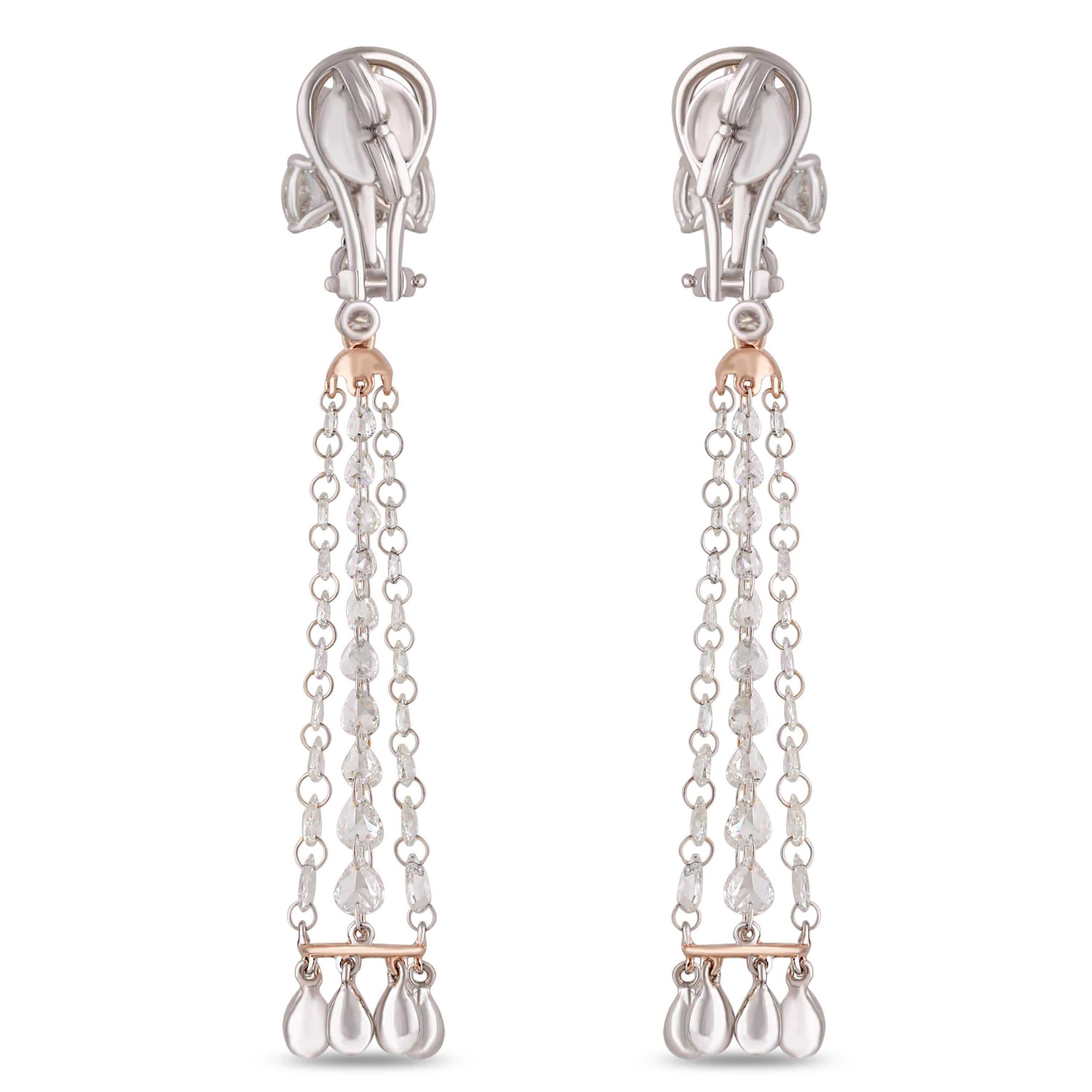 Studio Rêves Rose Cut and Brilliant Cut Diamond Chandelier Earrings in 18K Gold 3
