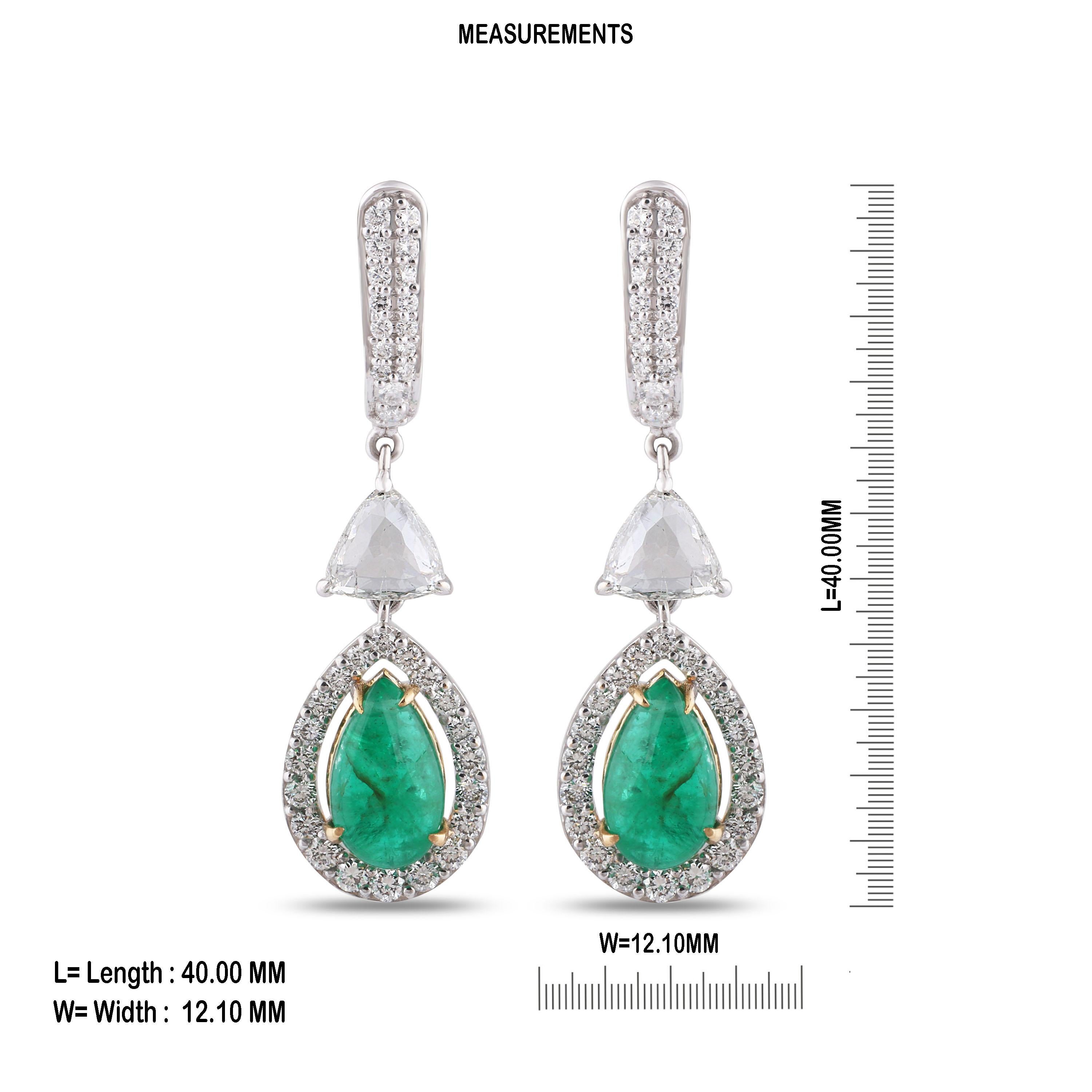 Pear Cut Studio Rêves Rose Cut and Emerald Dangling Earrings in 18 Karat Gold For Sale