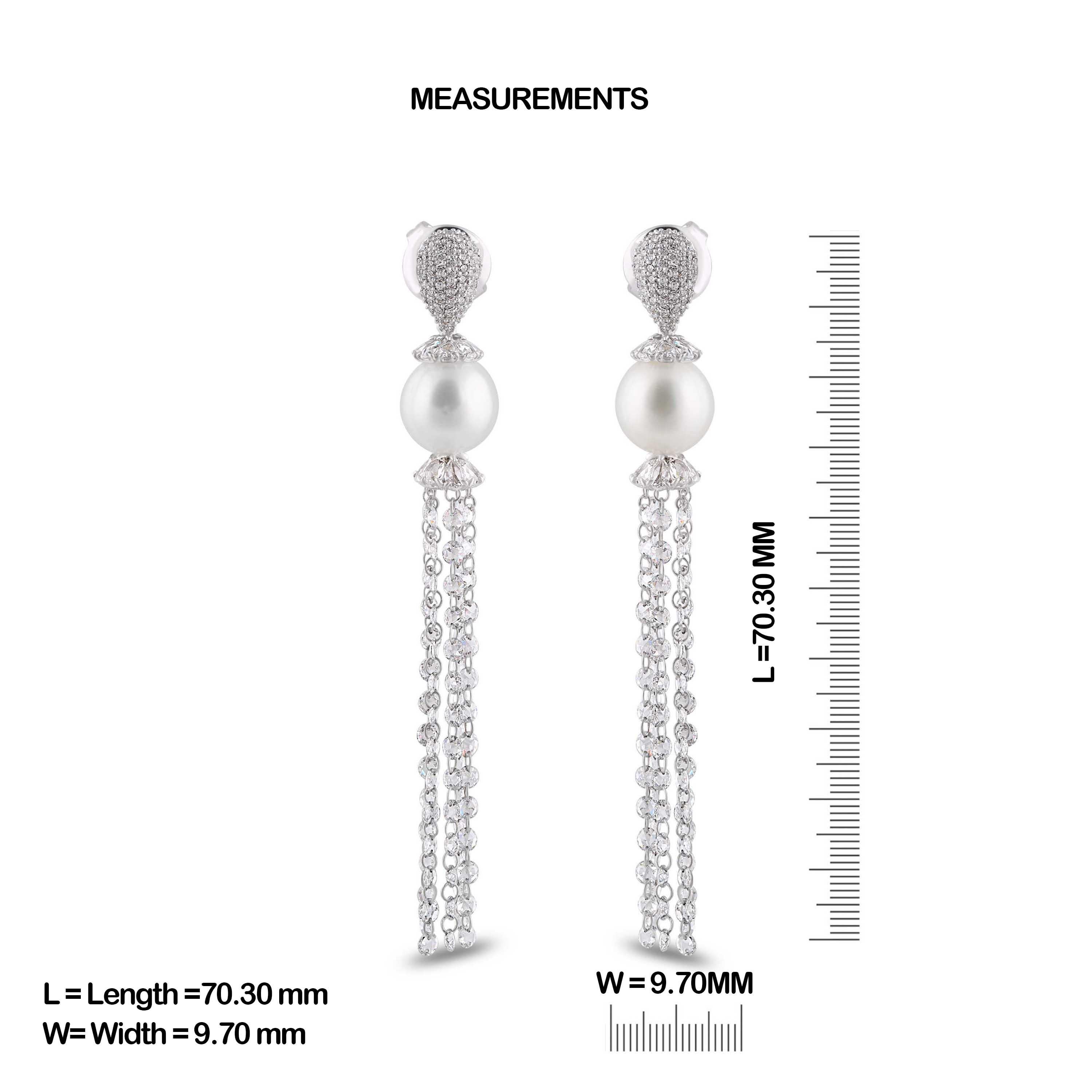 Contemporary Studio Rêves Rose Cut Diamond and South Sea Pearls Dangling Earrings For Sale