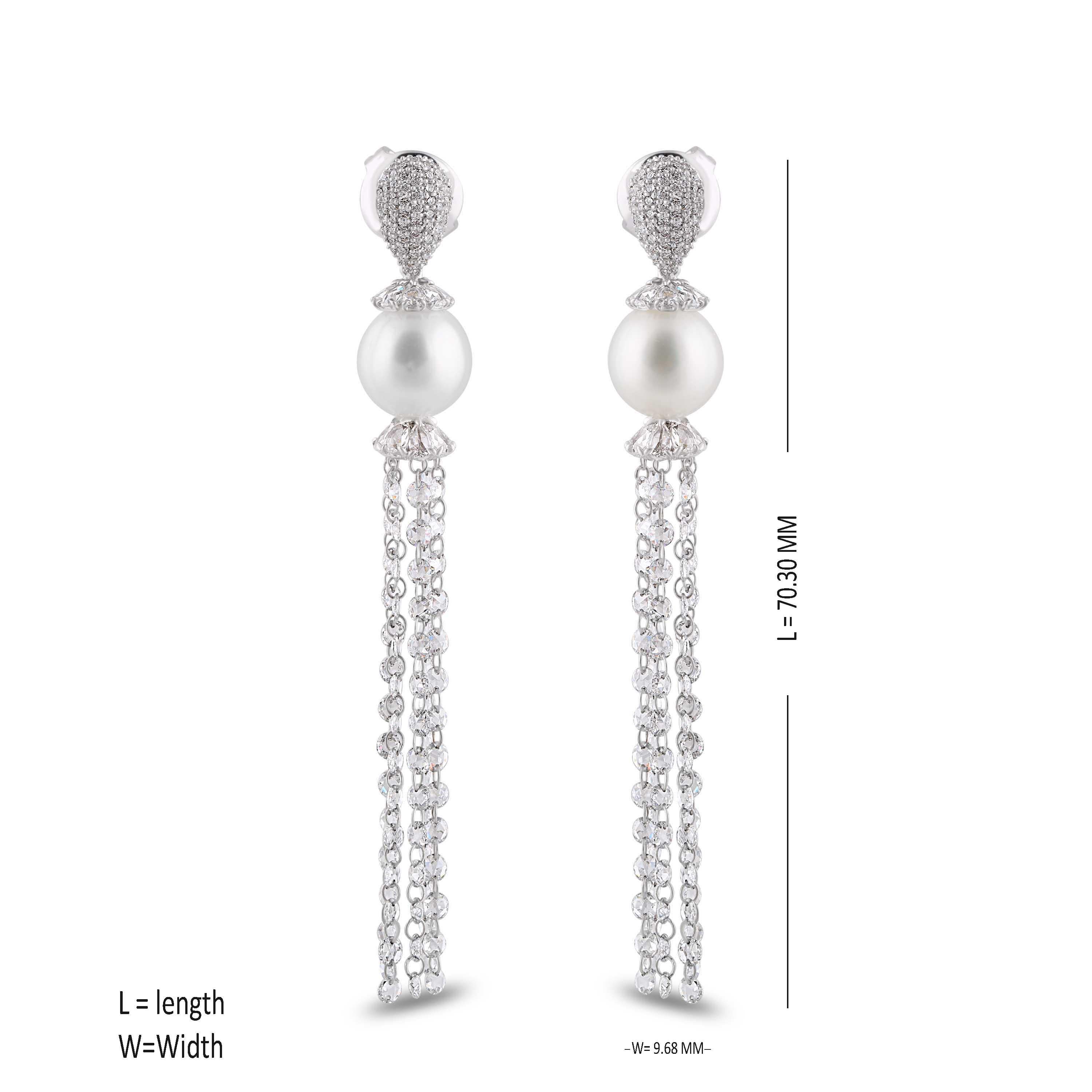 Contemporary Studio Rêves Rose Cut Diamond and South Sea Pearls Dangling Earrings in 18K Gold For Sale