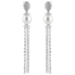 Studio Rêves Rose Cut Diamond and South Sea Pearls Dangling Earrings in 18K Gold