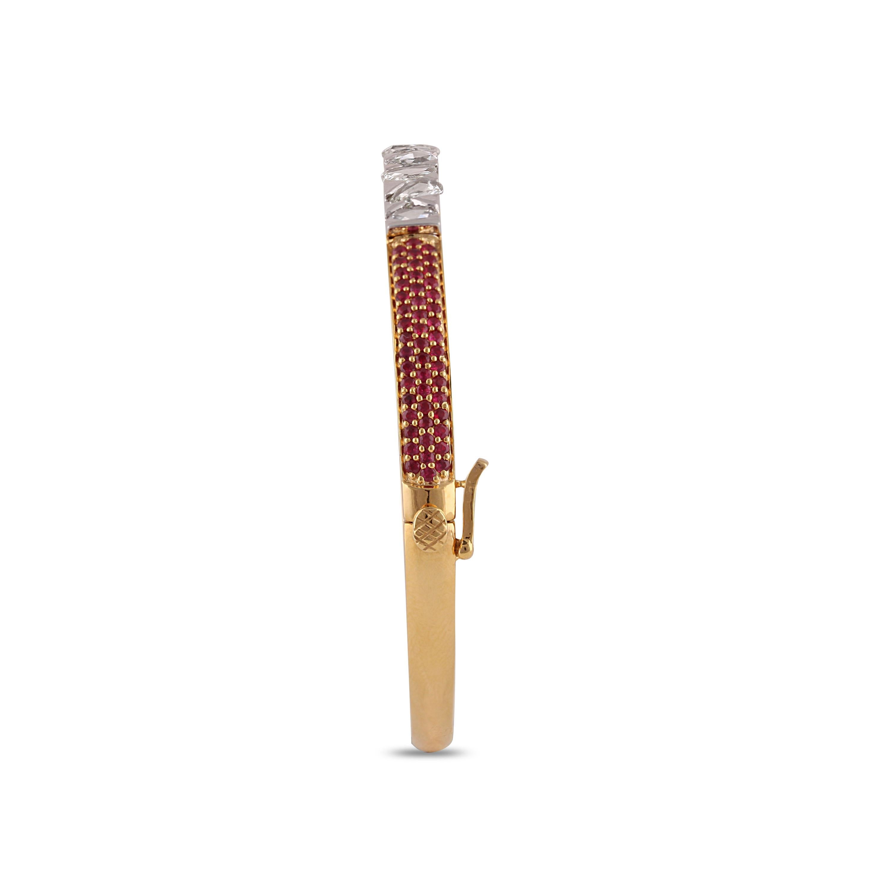 Studio Rêves Rose Cut Diamond and Ruby Studded Bracelet in 18 Karat Gold For Sale 2