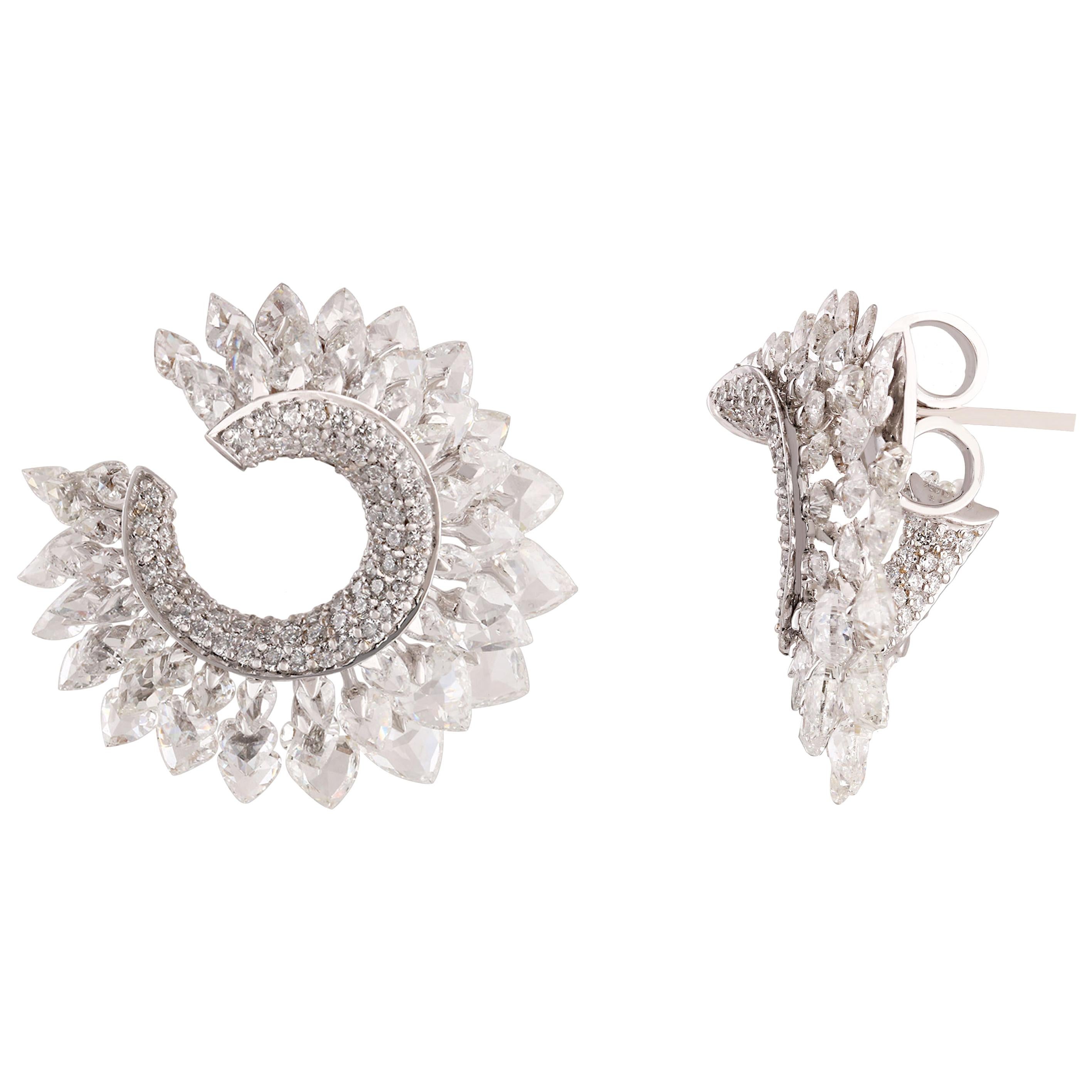 Studio Rêves Rose Cut Diamond Twisted Stud Earrings in 18 Karat Gold For Sale