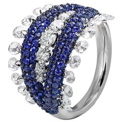 Studio Rêves Rose Cut Diamonds and Blue Sapphire Dome Ring in 18 Karat Gold