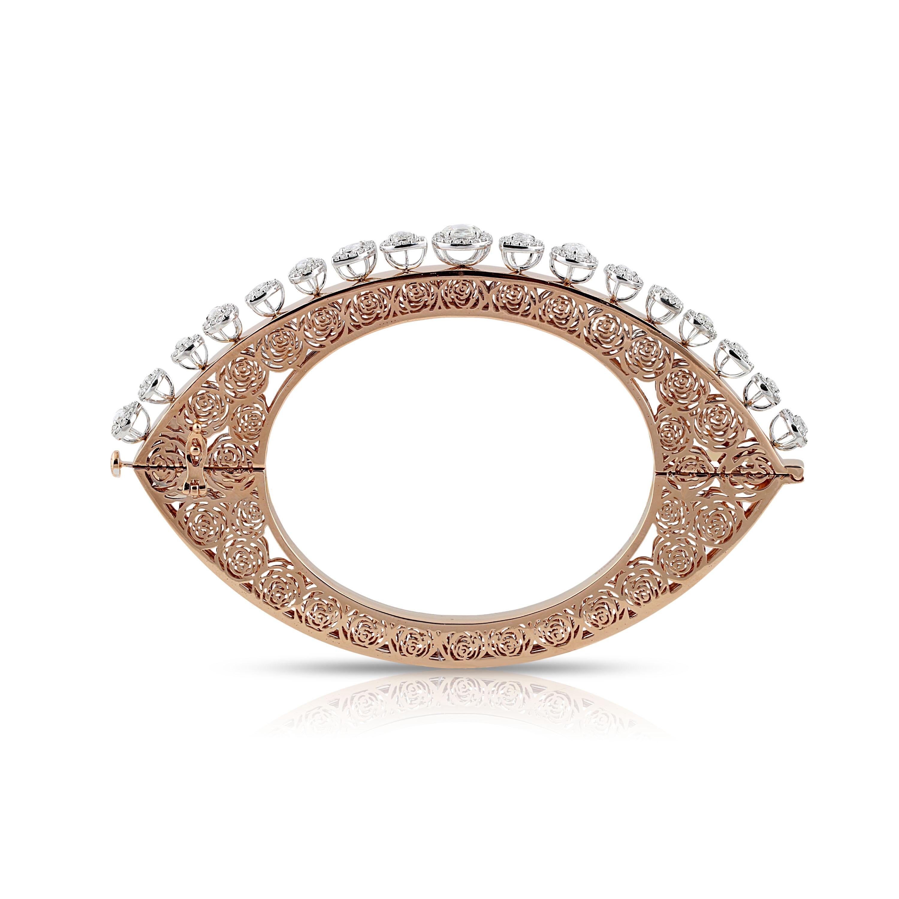 Women's Studio Rêves Rose Cut Diamonds and Filigree Bracelet in 18 Karat Gold For Sale