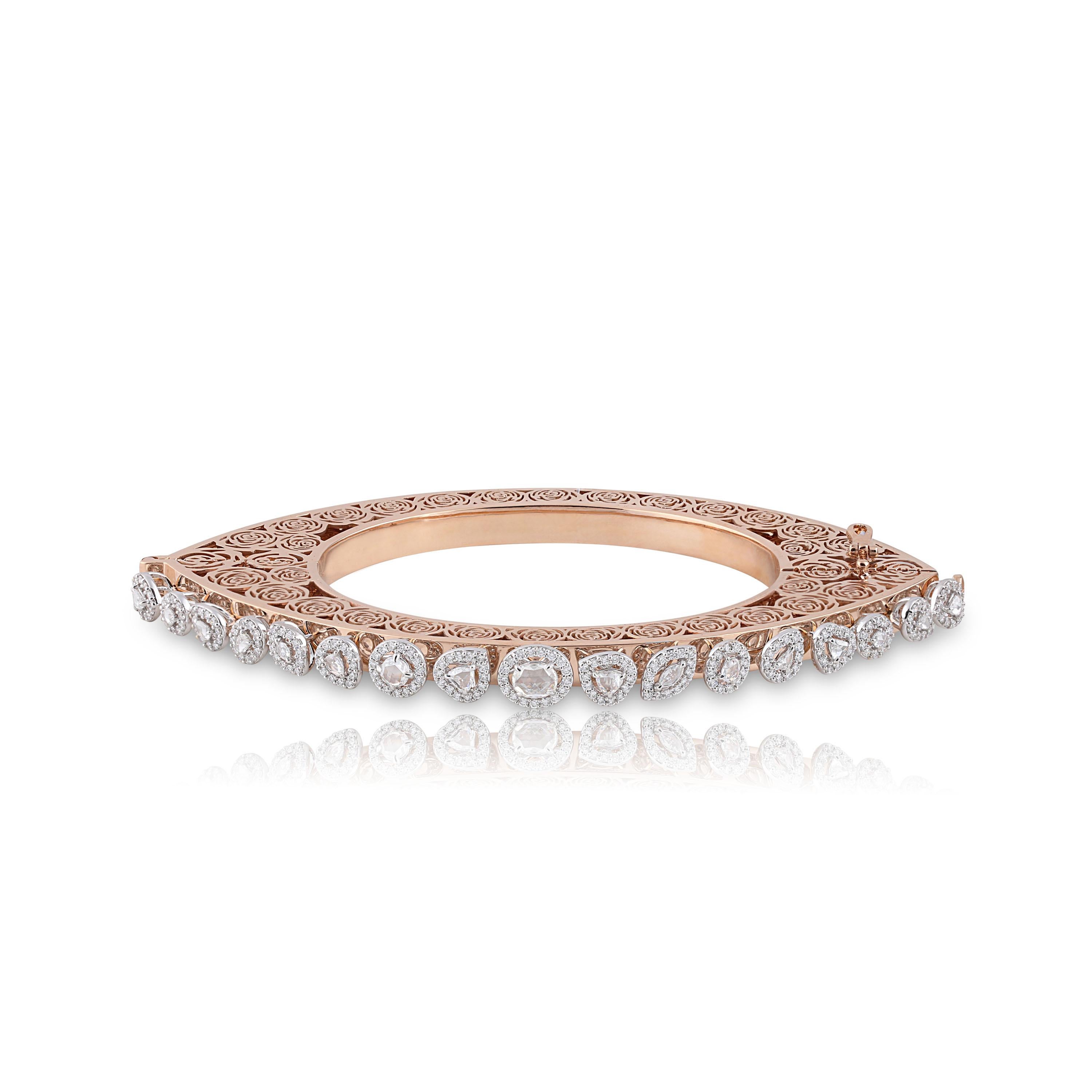 Studio Rêves Rose Cut Diamonds and Filigree Bracelet in 18 Karat Gold For Sale 3