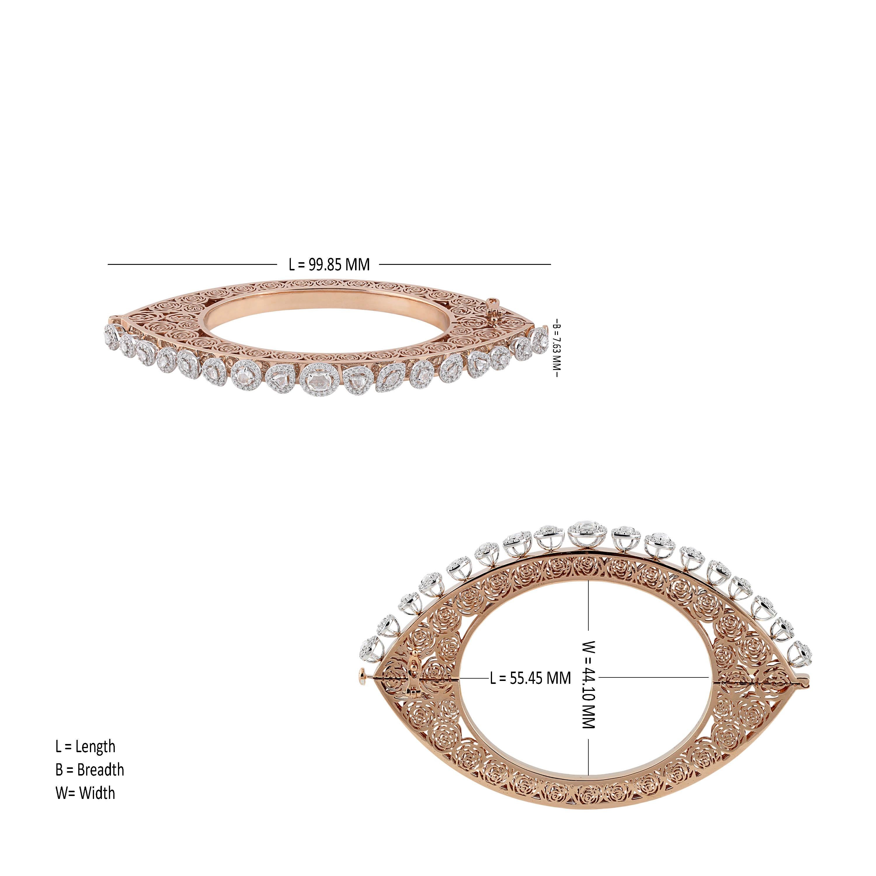 Contemporary Studio Rêves Rose Cut Diamonds and Filigree Bracelet in 18 Karat Gold For Sale
