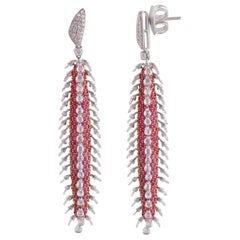 Studio Rêves Rose Cut Diamonds and Pink Sapphire Dangling Earrings in 18K Gold