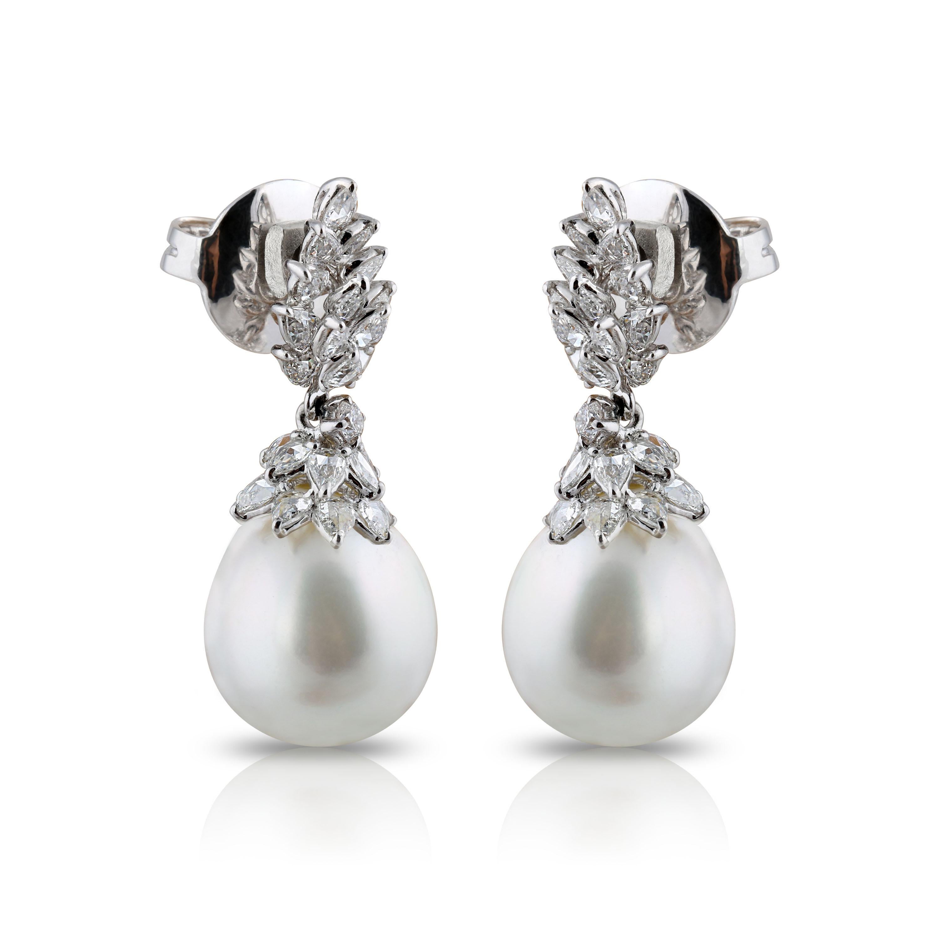 Modern Studio Rêves Rose Cut Diamonds and South Sea Pearls Earrings in 18 Karat Gold