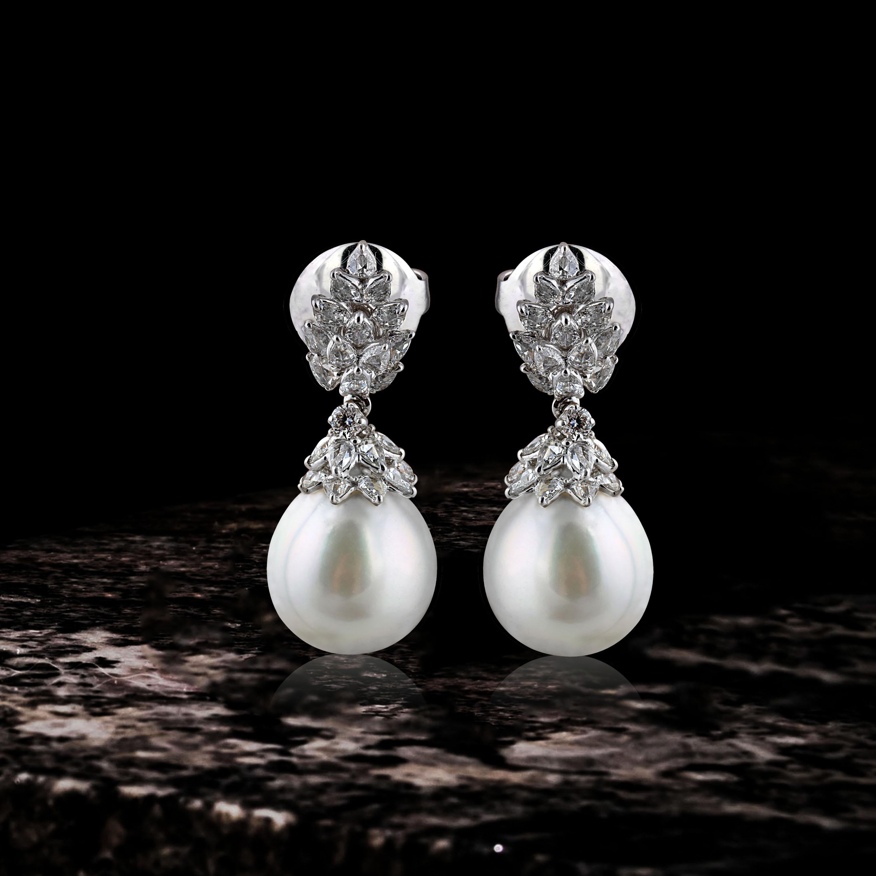 Studio Rêves Rose Cut Diamonds and South Sea Pearls Earrings in 18 Karat Gold 1