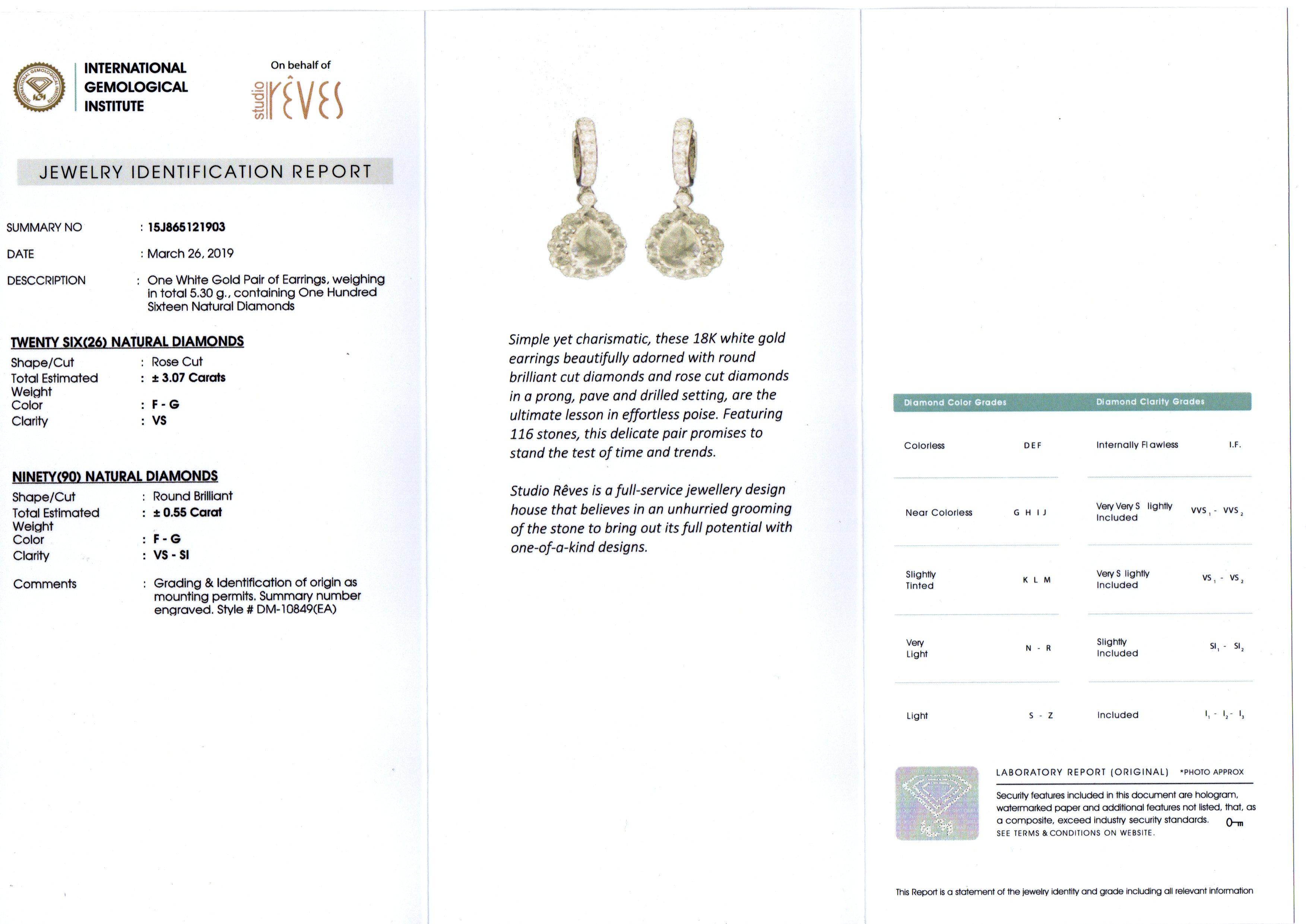 Studio Rêves Rose cut Diamonds Drop Earrings in 18 Karat Gold 2