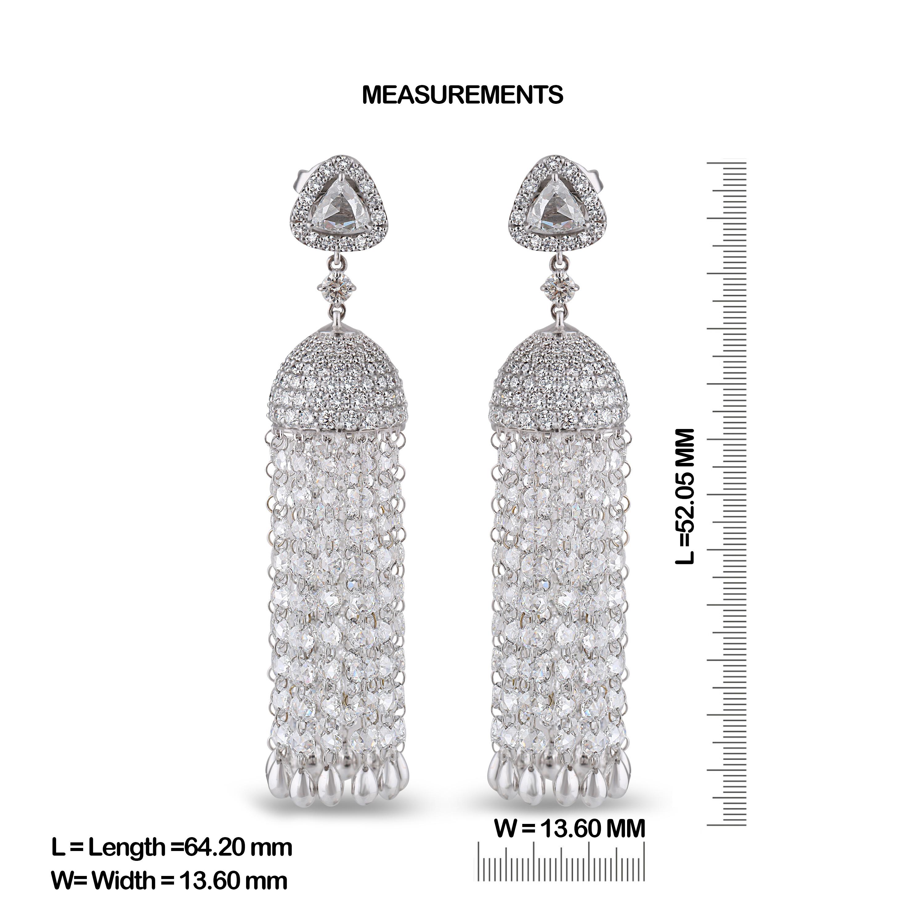 Contemporary Studio Rêves Rose Cut Drill Diamond Dangling Waterfall Earrings in 18 Karat Gold For Sale