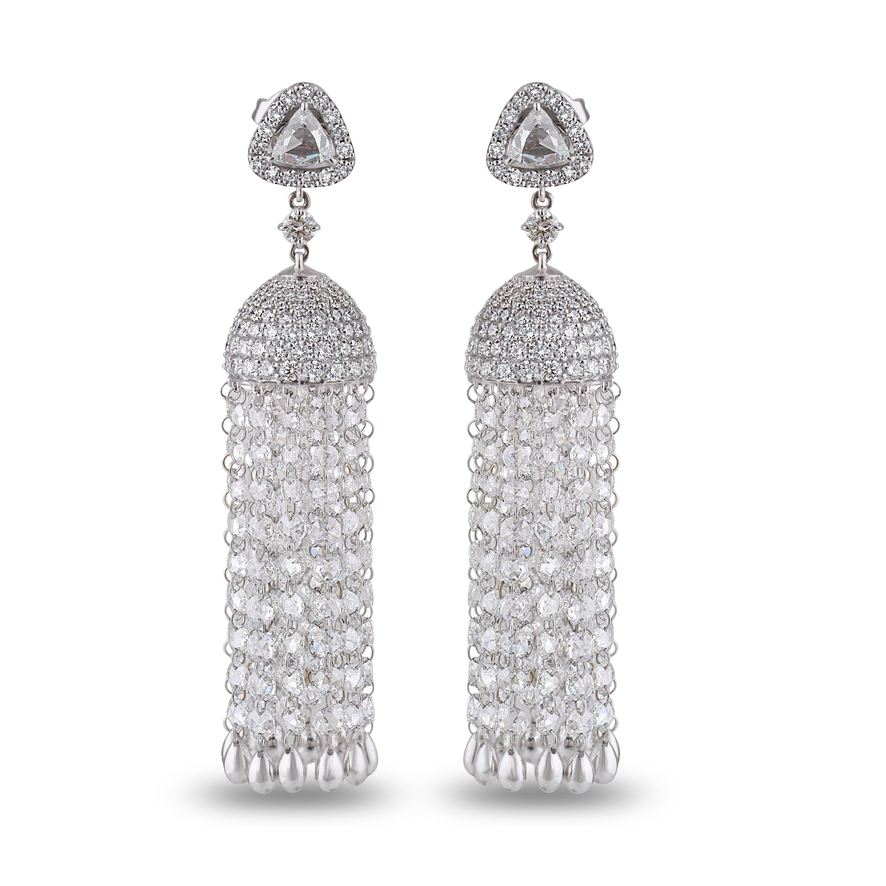 Women's Studio Rêves Rose Cut Drill Diamond Dangling Waterfall Earrings in 18 Karat Gold For Sale