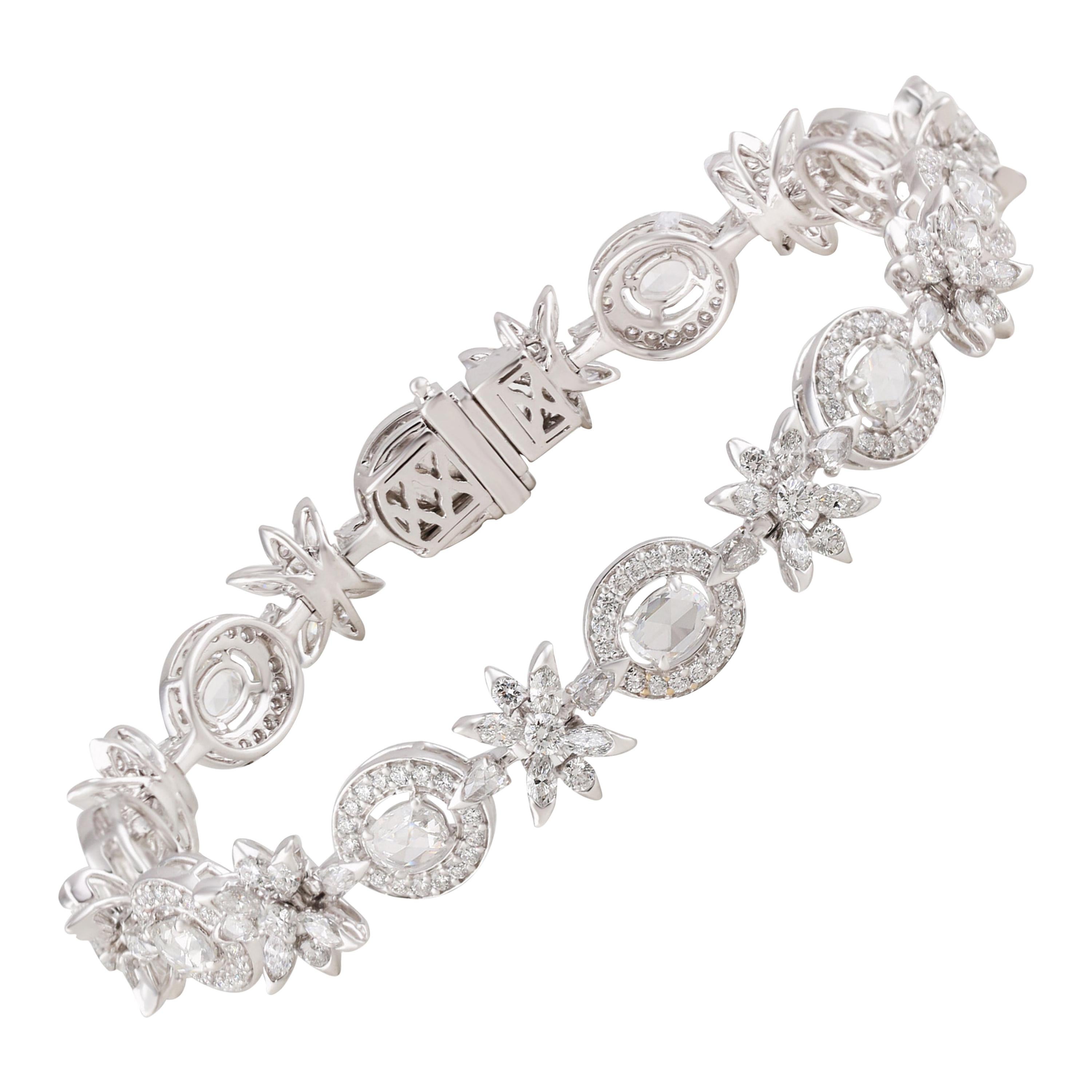 Studio Rêves Rose Cut Oval Diamond Tennis Bracelet in 18 Karat Gold For Sale