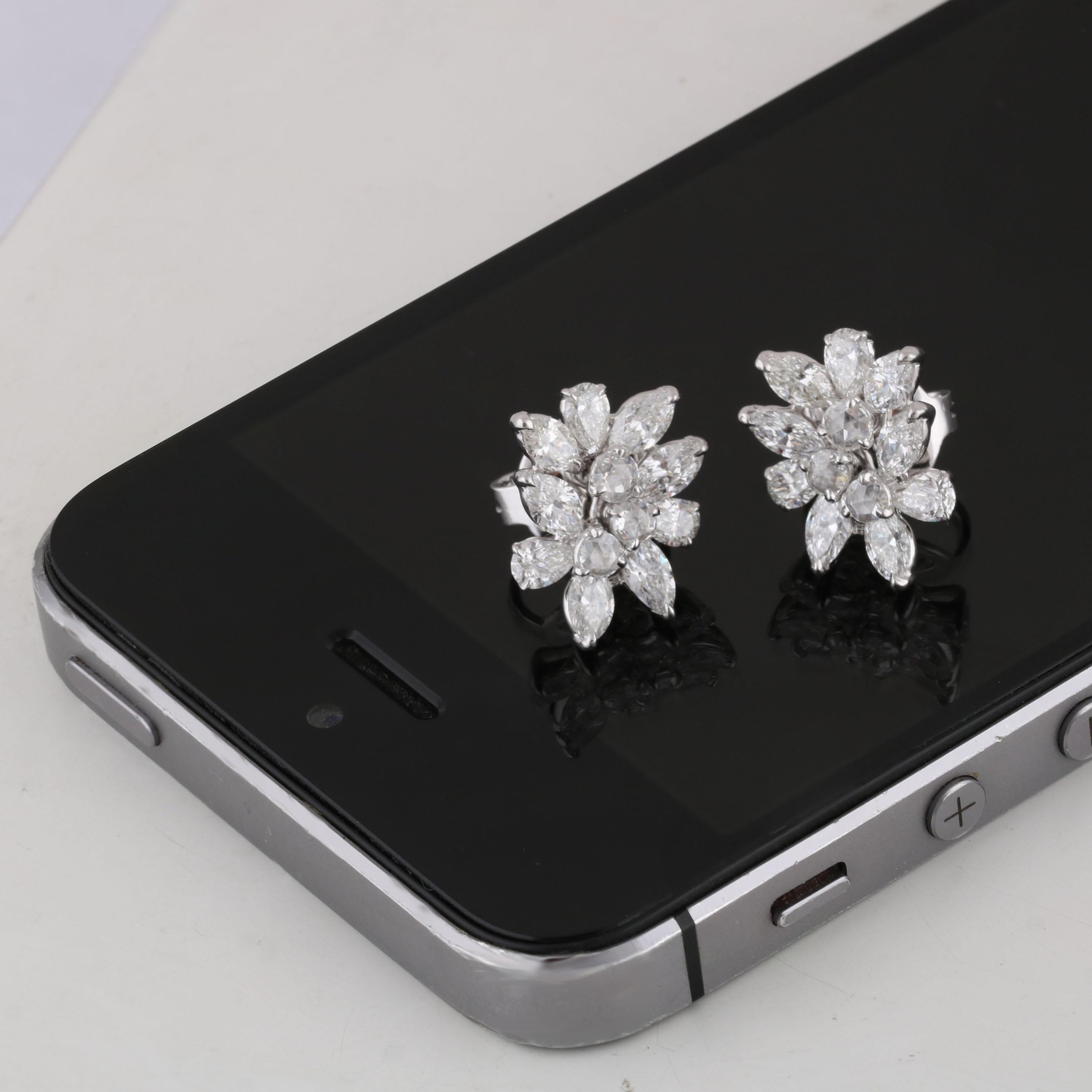 Taille Marquise Studio Rêves - Boucles d'oreilles en or 18 carats avec diamants ronds taillés en rose et en grappe en vente