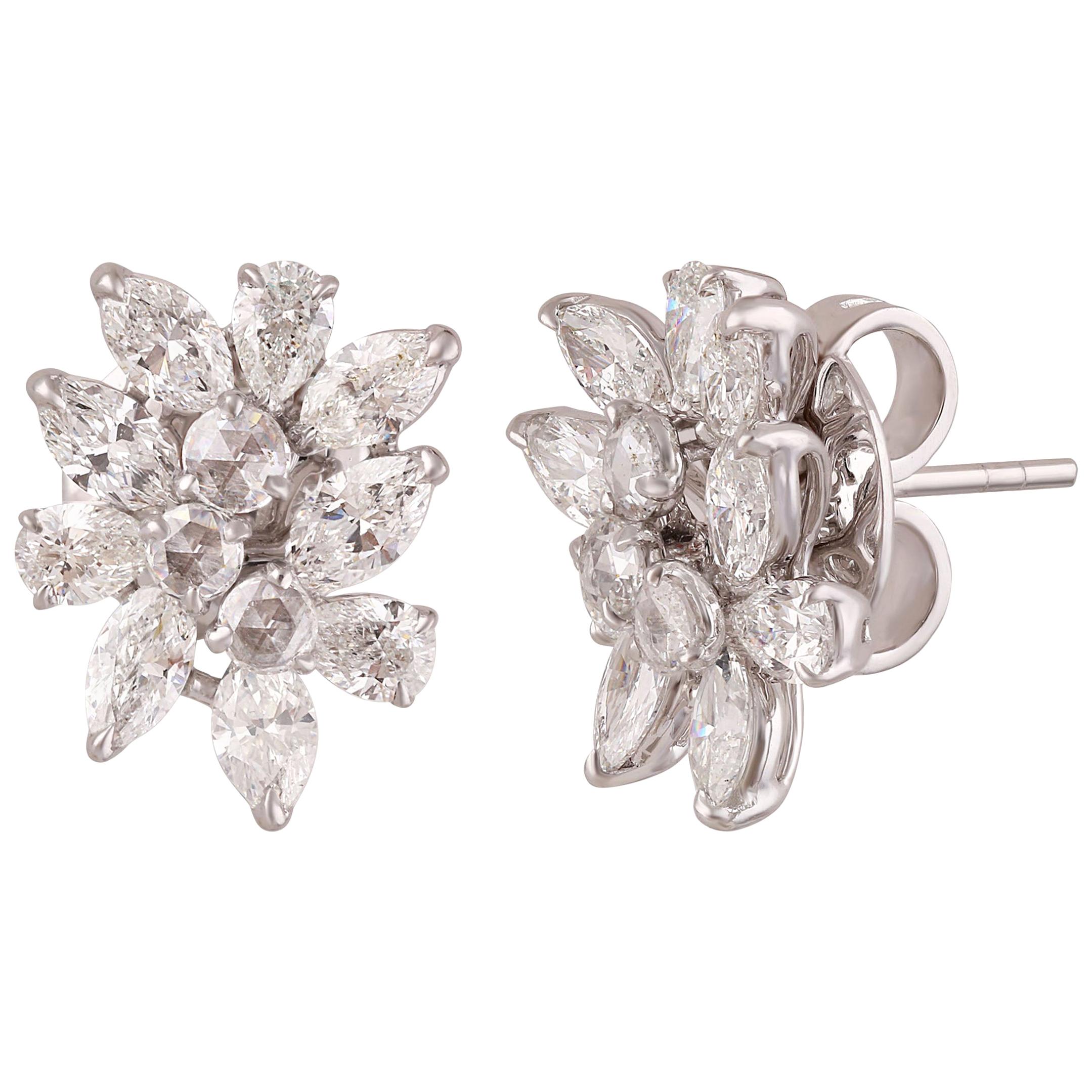 Studio Rêves Rose Cut Round Diamond Cluster Stud Earrings in 18 Karat Gold For Sale