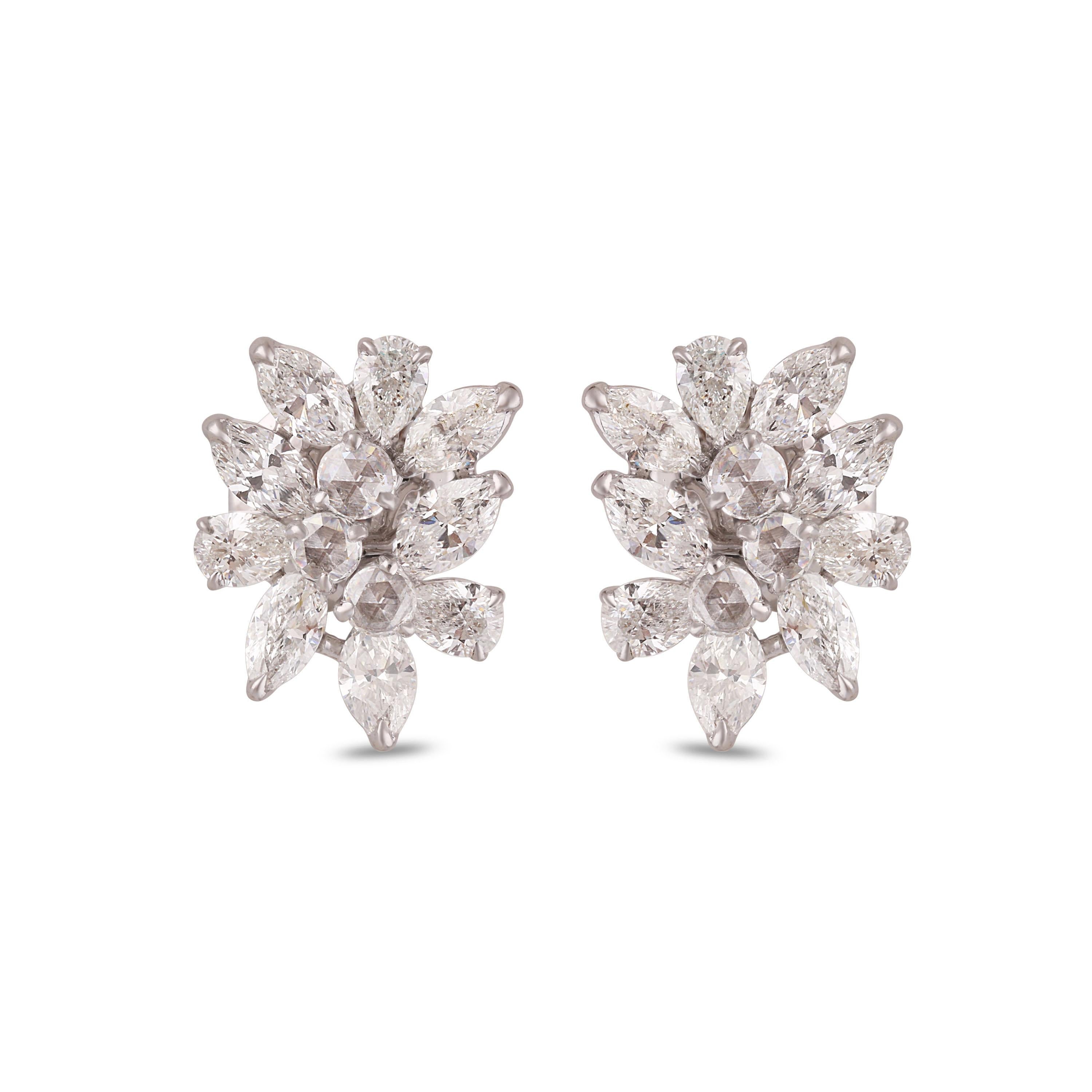 Women's Studio Rêves Rose Cut Round Diamond Cluster Stud Earrings in 18 Karat Gold For Sale