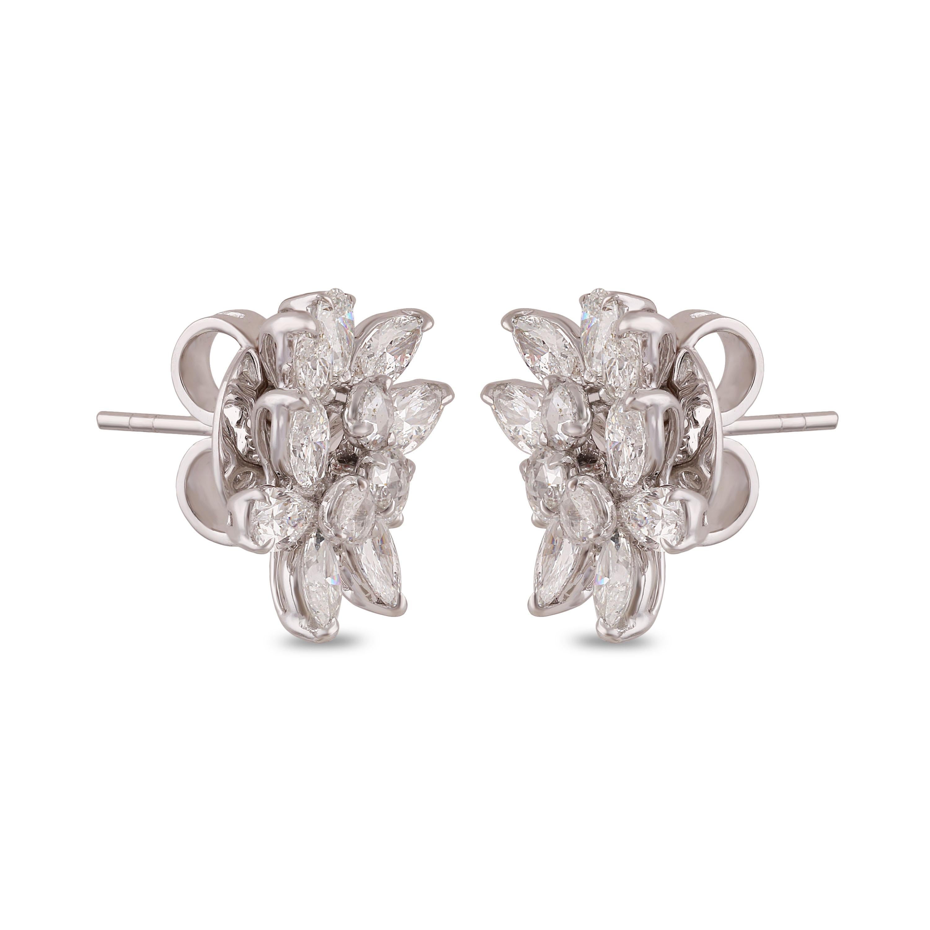 Studio Rêves Rose Cut Round Diamond Cluster Stud Earrings in 18 Karat Gold For Sale 1