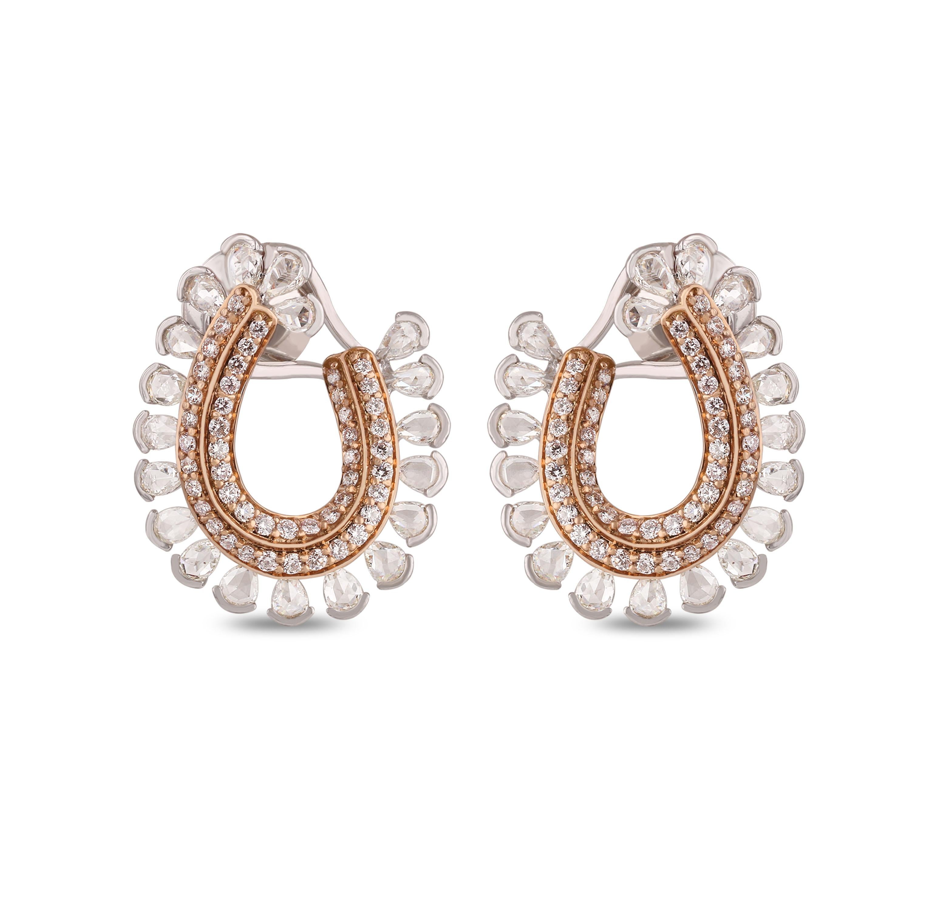 Women's Studio Rêves Rosecut and Brilliant Cut Diamond Hoop Earrings in 18 Karat Gold For Sale