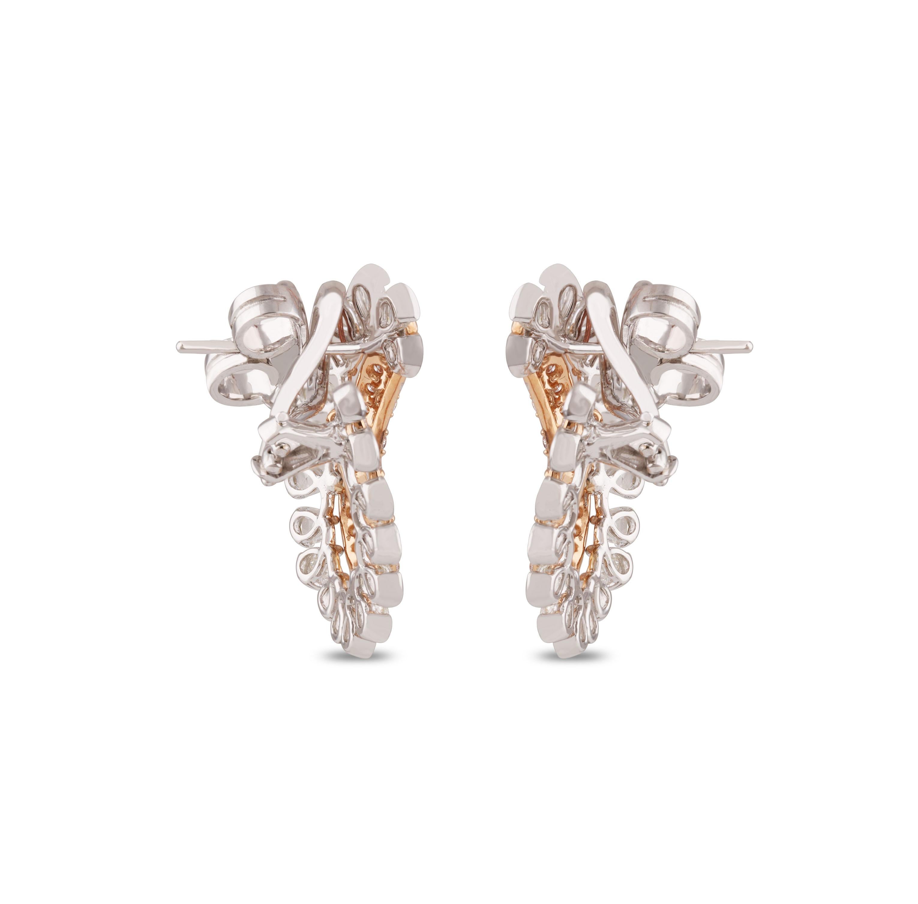 Studio Rêves Rosecut and Brilliant Cut Diamond Hoop Earrings in 18 Karat Gold For Sale 1