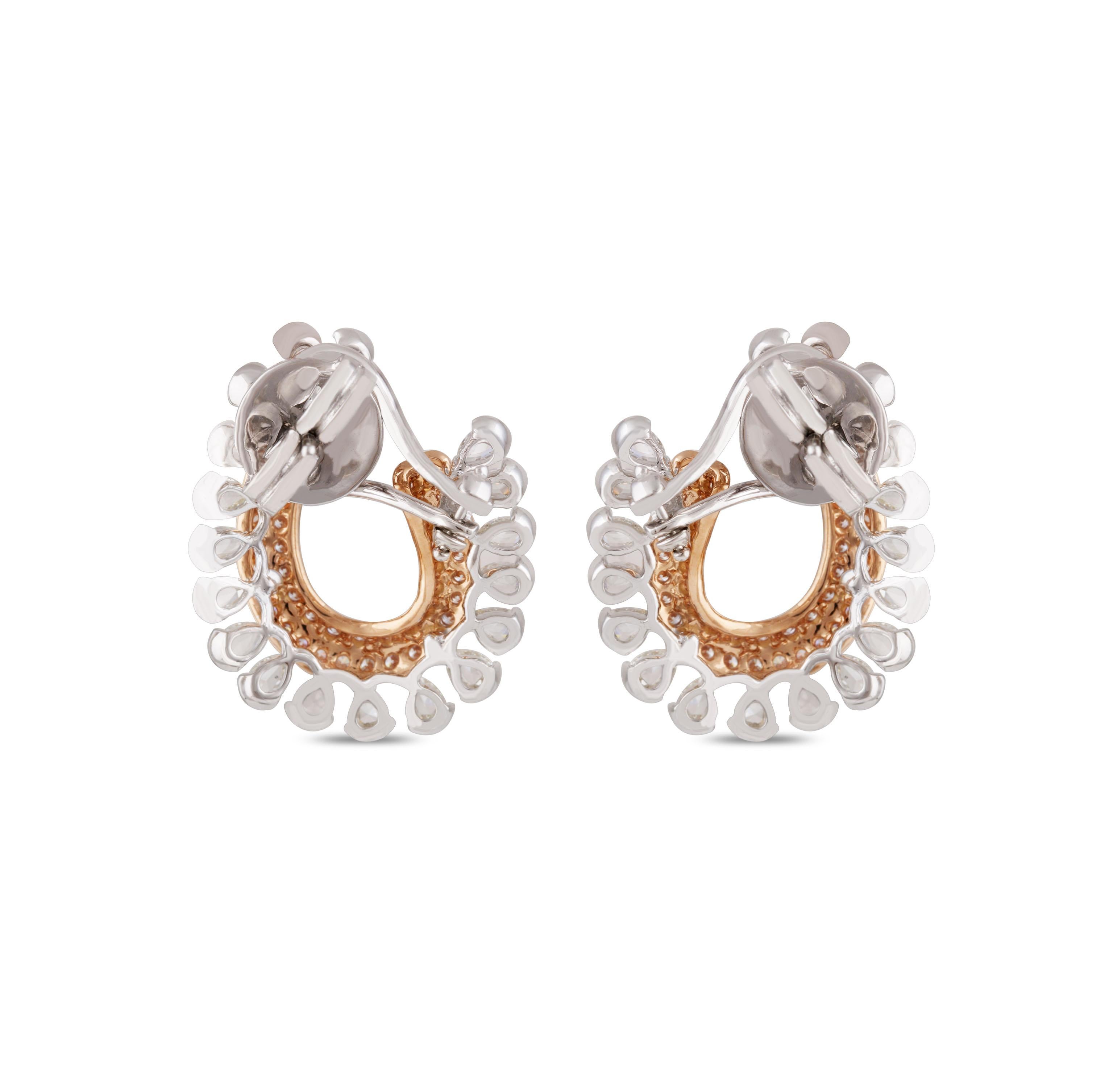 Studio Rêves Rosecut and Brilliant Cut Diamond Hoop Earrings in 18 Karat Gold For Sale 2