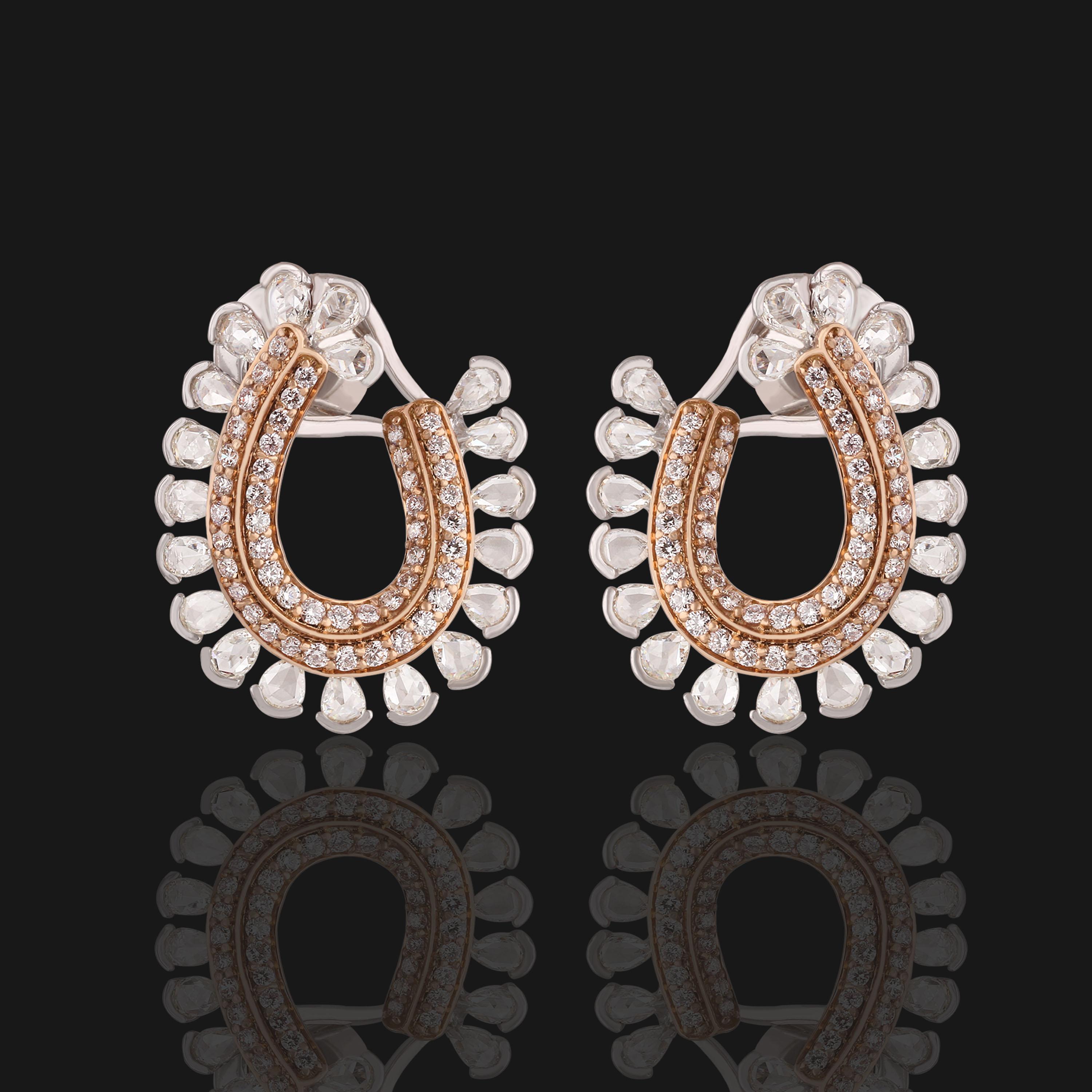 Studio Rêves Rosecut and Brilliant Cut Diamond Hoop Earrings in 18 Karat Gold For Sale 3