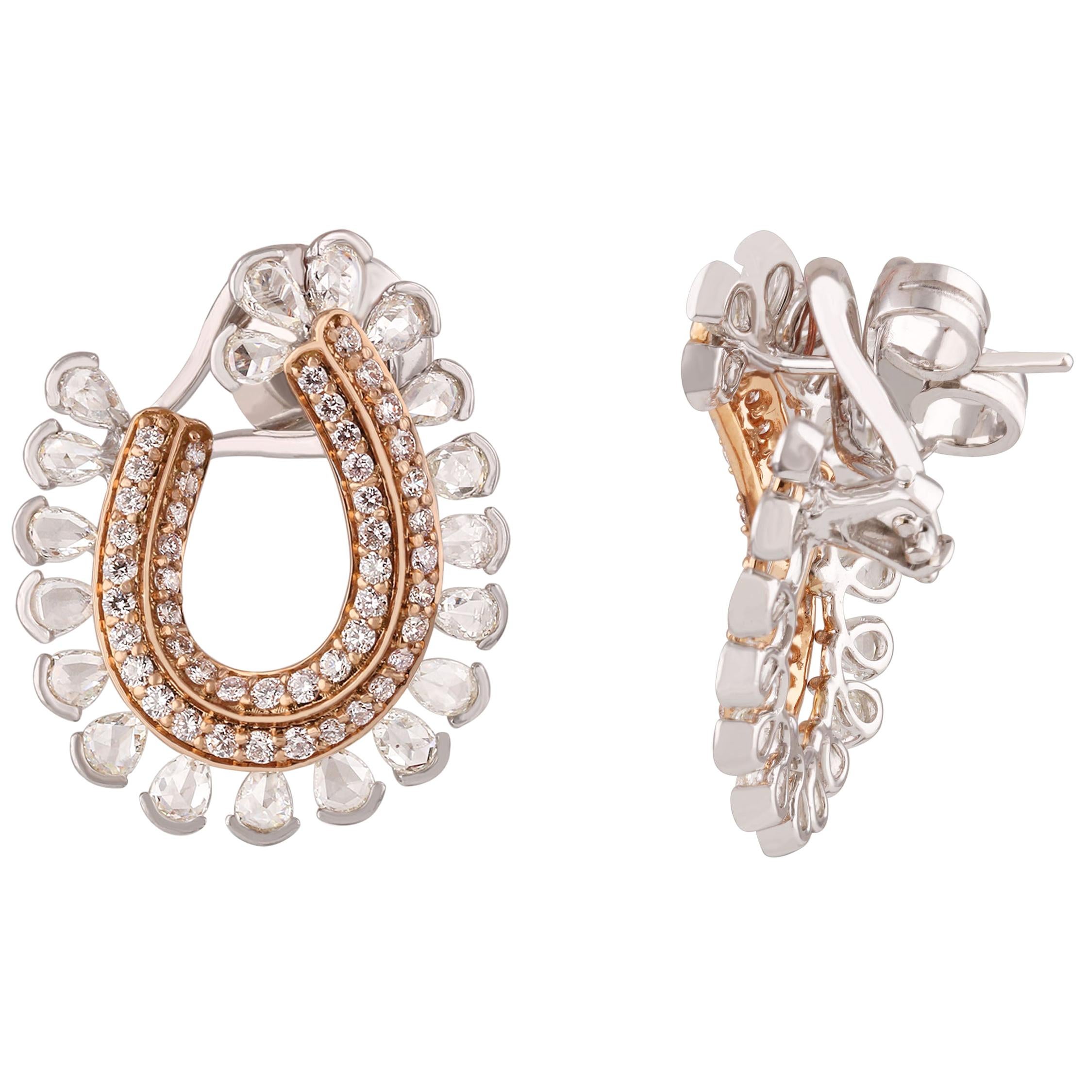 Studio Rêves Rosecut and Brilliant Cut Diamond Hoop Earrings in 18 Karat Gold For Sale