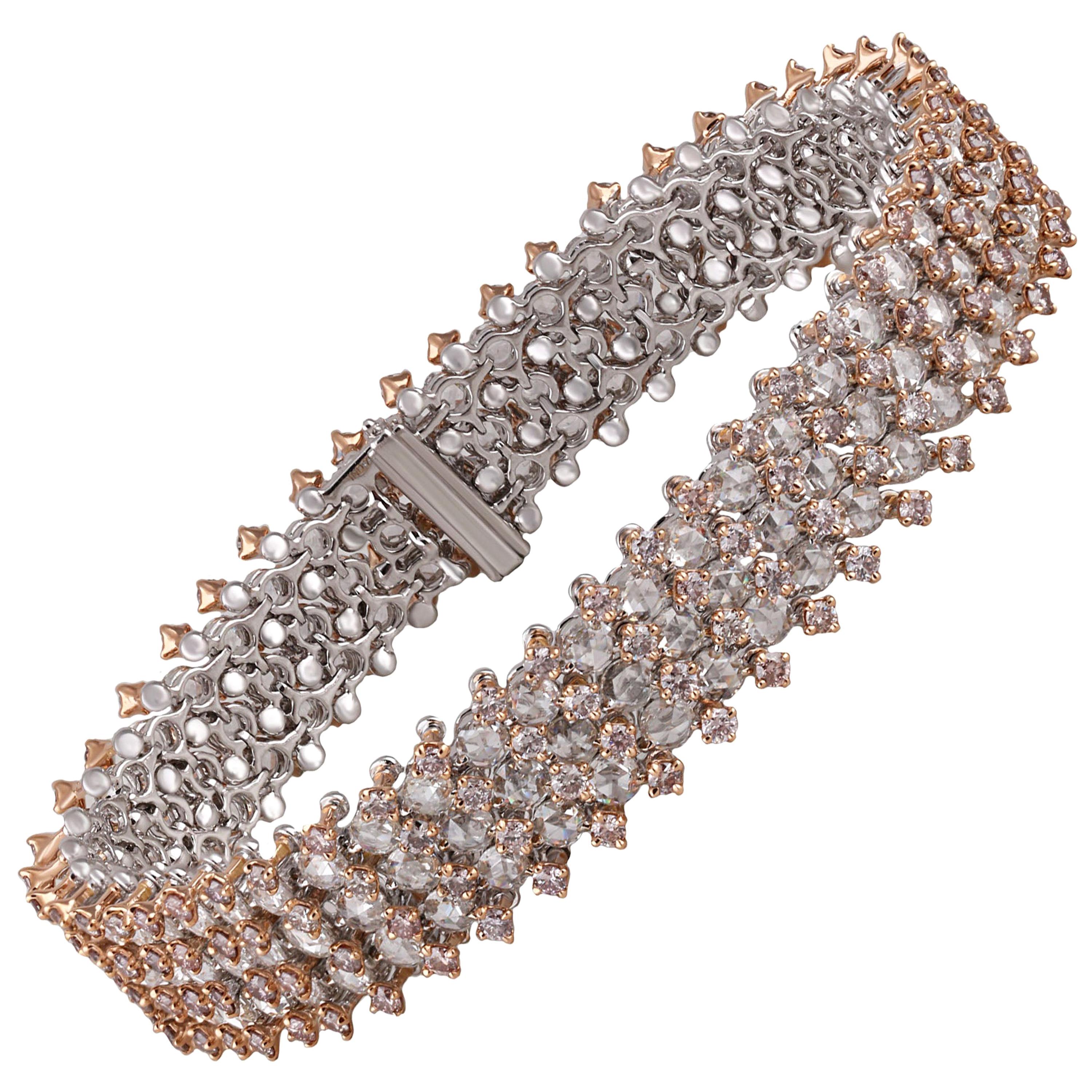 Studio Rêves Rose Cut and Pink Diamond Studded 18 Karat Gold Tennis Bracelet