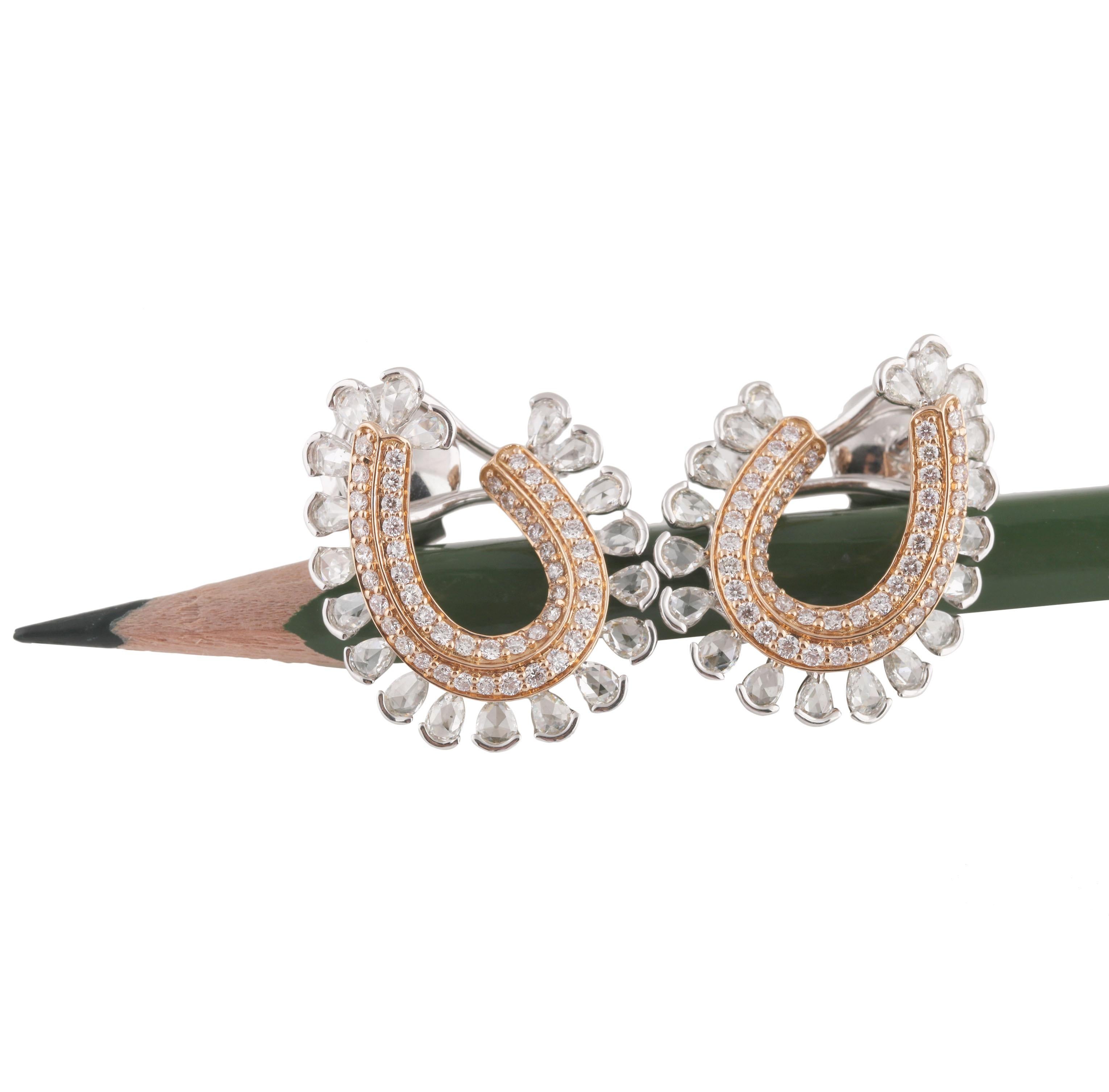 Women's Studio Rêves Rosecut Diamond Contemporary Earrings in 18 Karat Gold For Sale