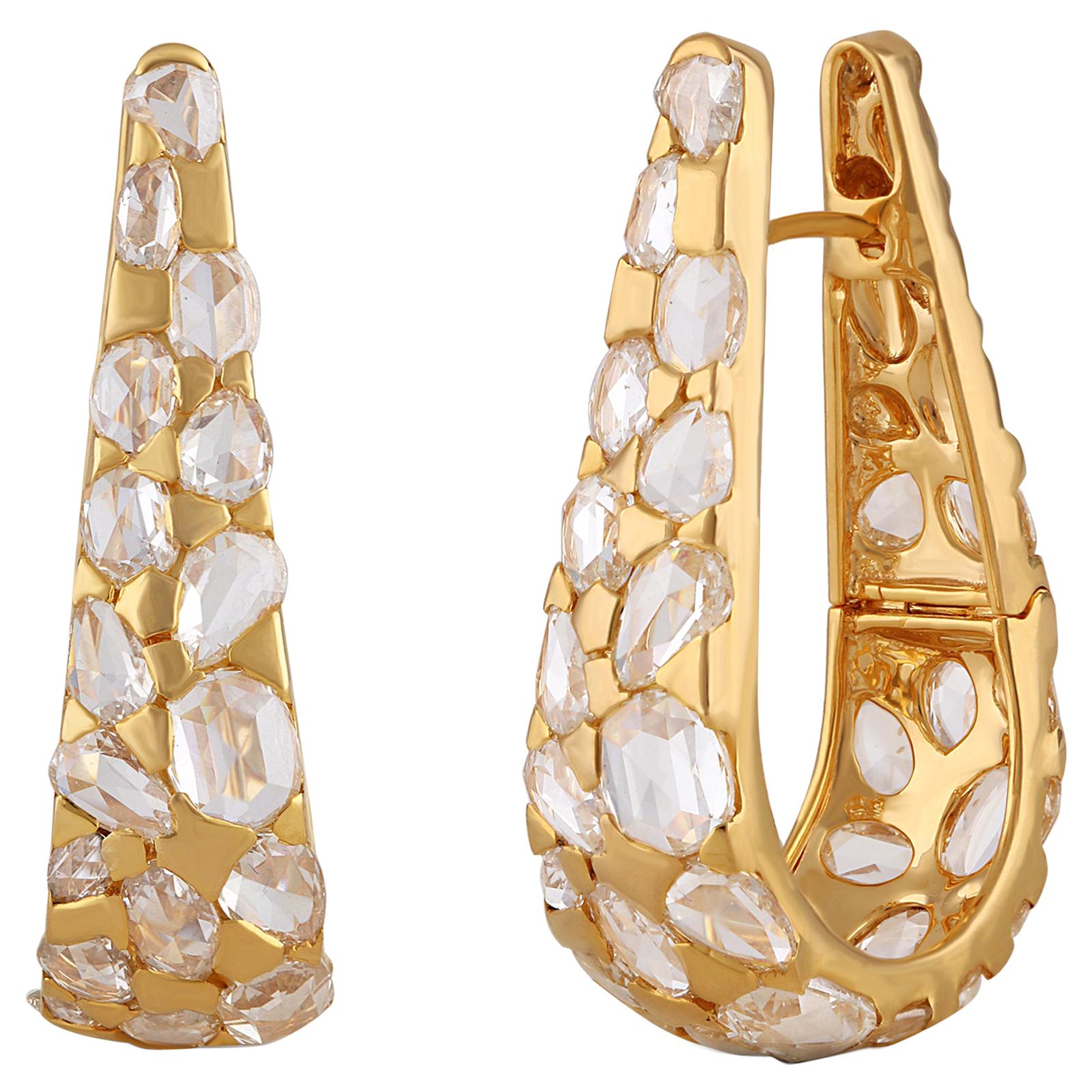Studio Rêves Rosecut Diamond Hoops in 18 Karat Yellow Gold For Sale