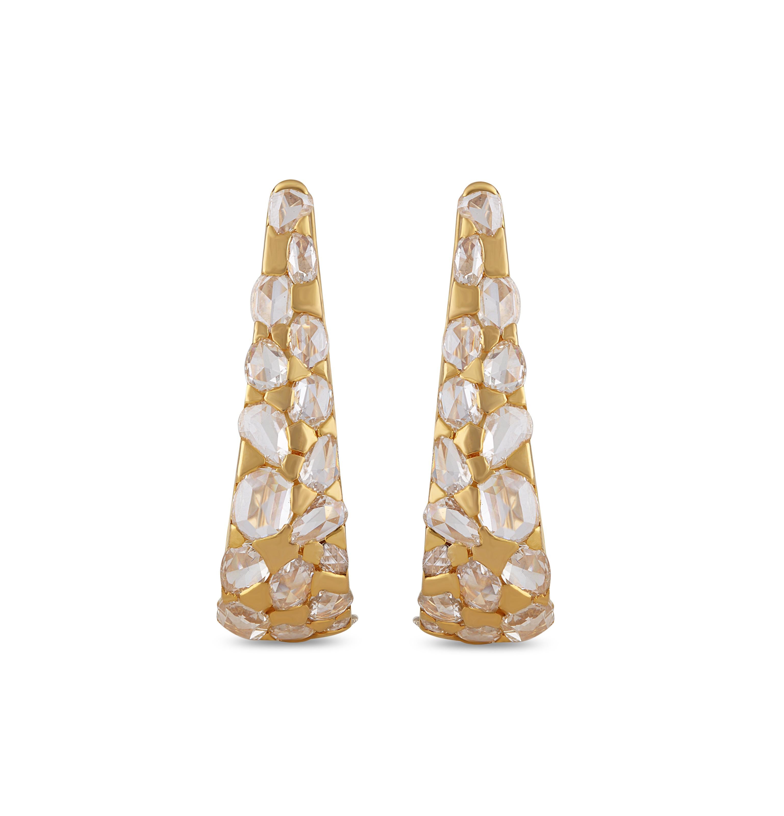 Studio Rêves Rosecut Diamond Hoops in 18 Karat Yellow Gold For Sale 1