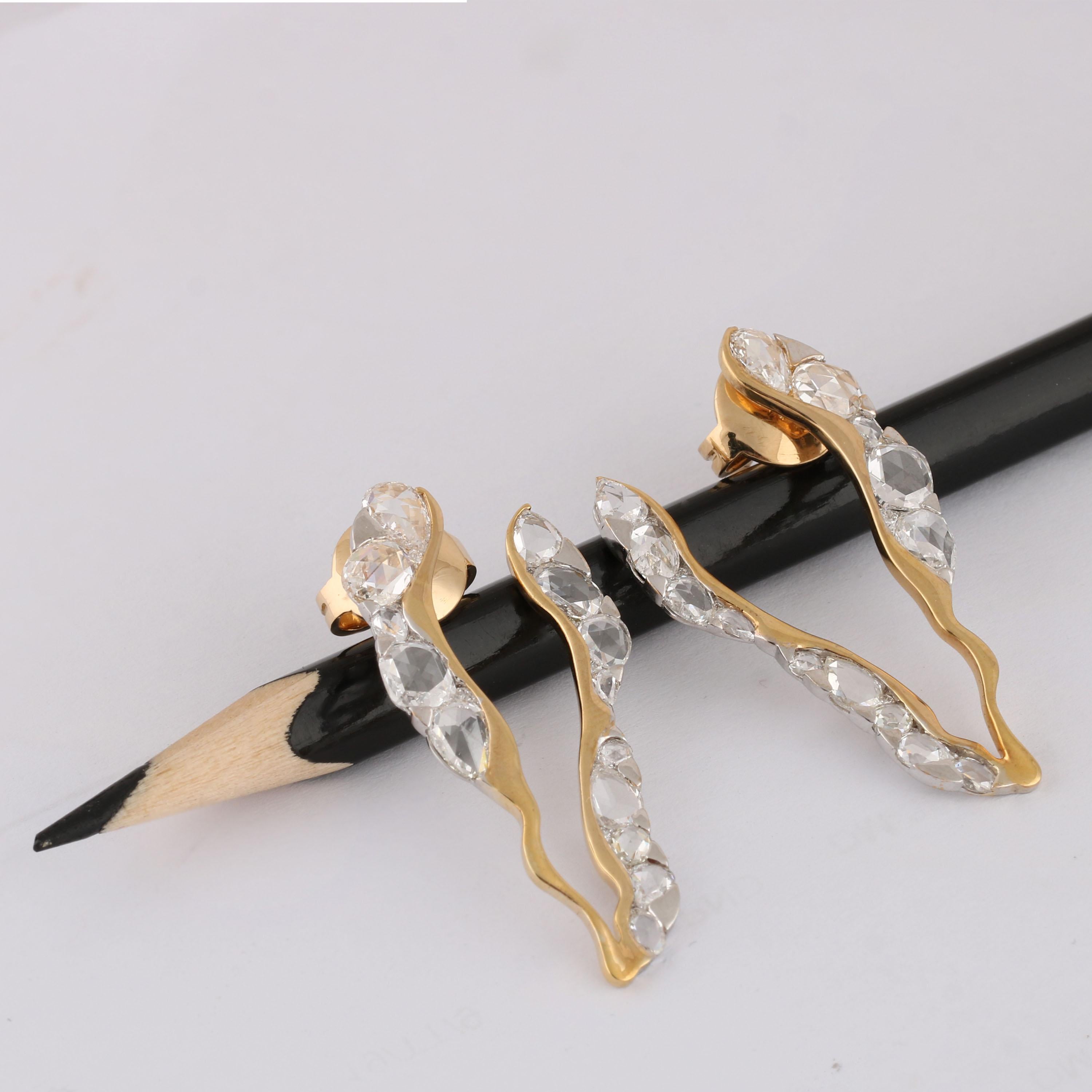 Rose Cut Studio Rêves Rosecut Diamond Stud Earrings in 18 Karat Gold For Sale