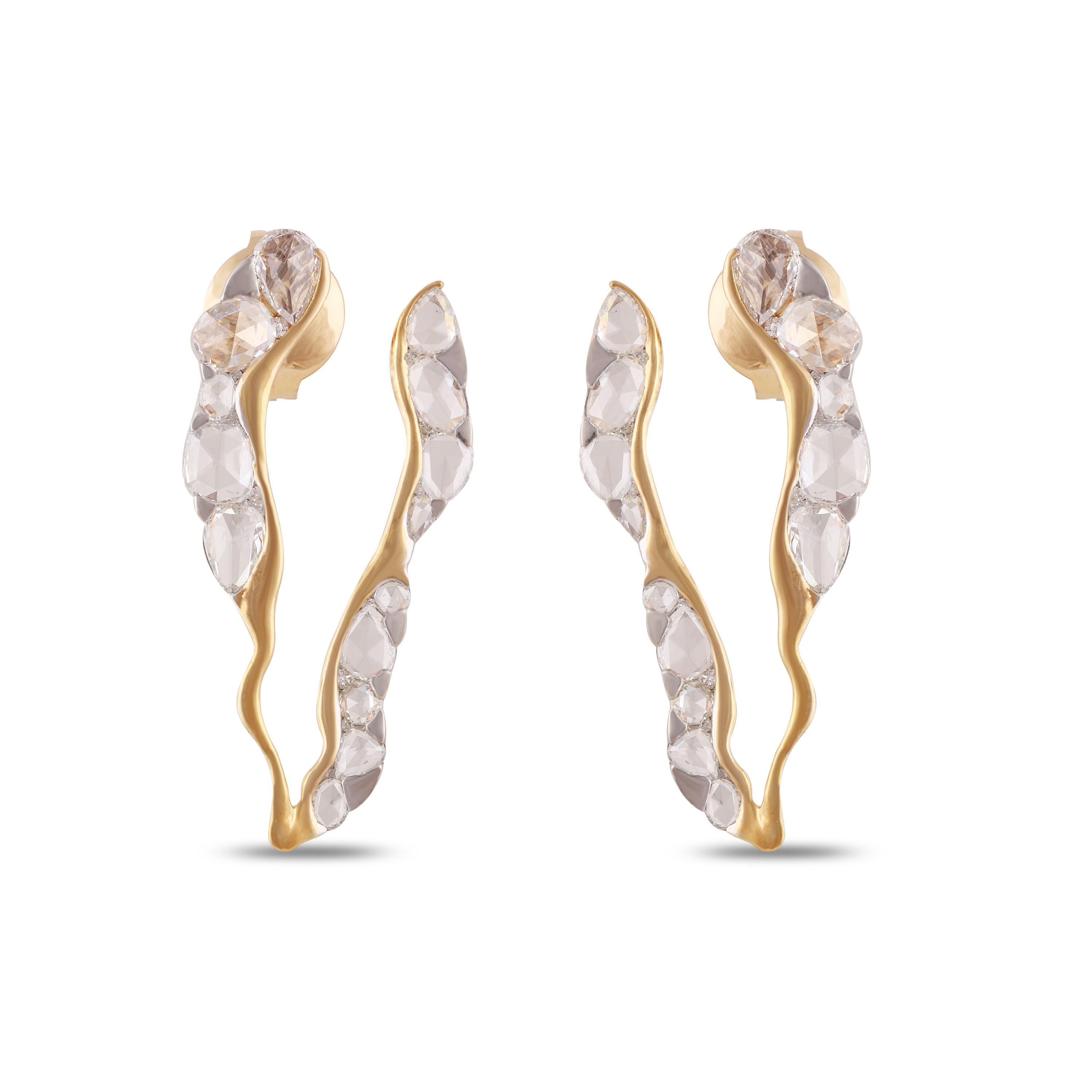 Women's Studio Rêves Rosecut Diamond Stud Earrings in 18 Karat Gold For Sale