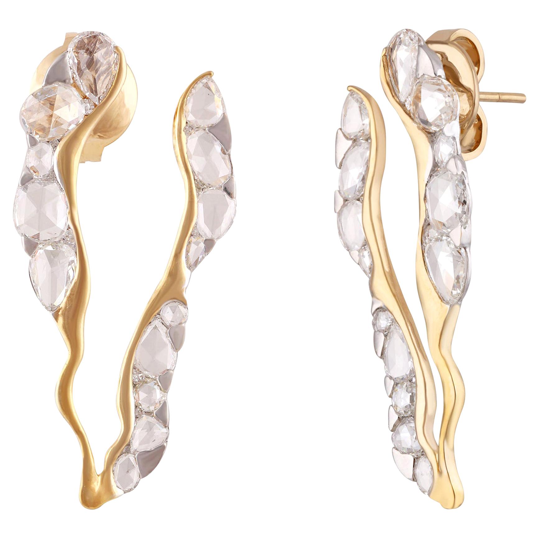 Studio Rêves Rosecut Diamond Stud Earrings in 18 Karat Gold For Sale