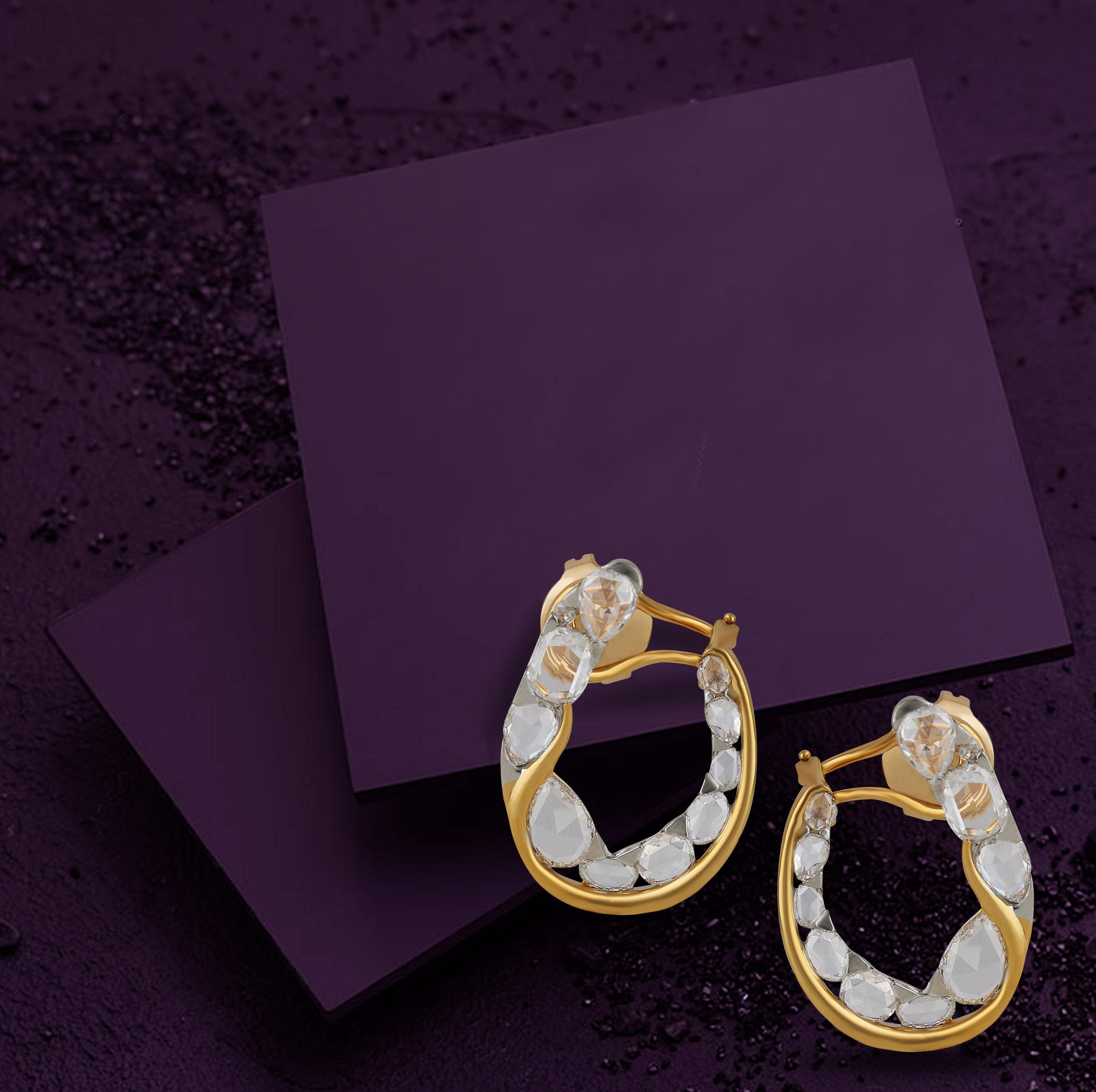 Studio R�êves Stud Earrings with Rosecut Diamond in 18 Karat Yellow Gold For Sale 2