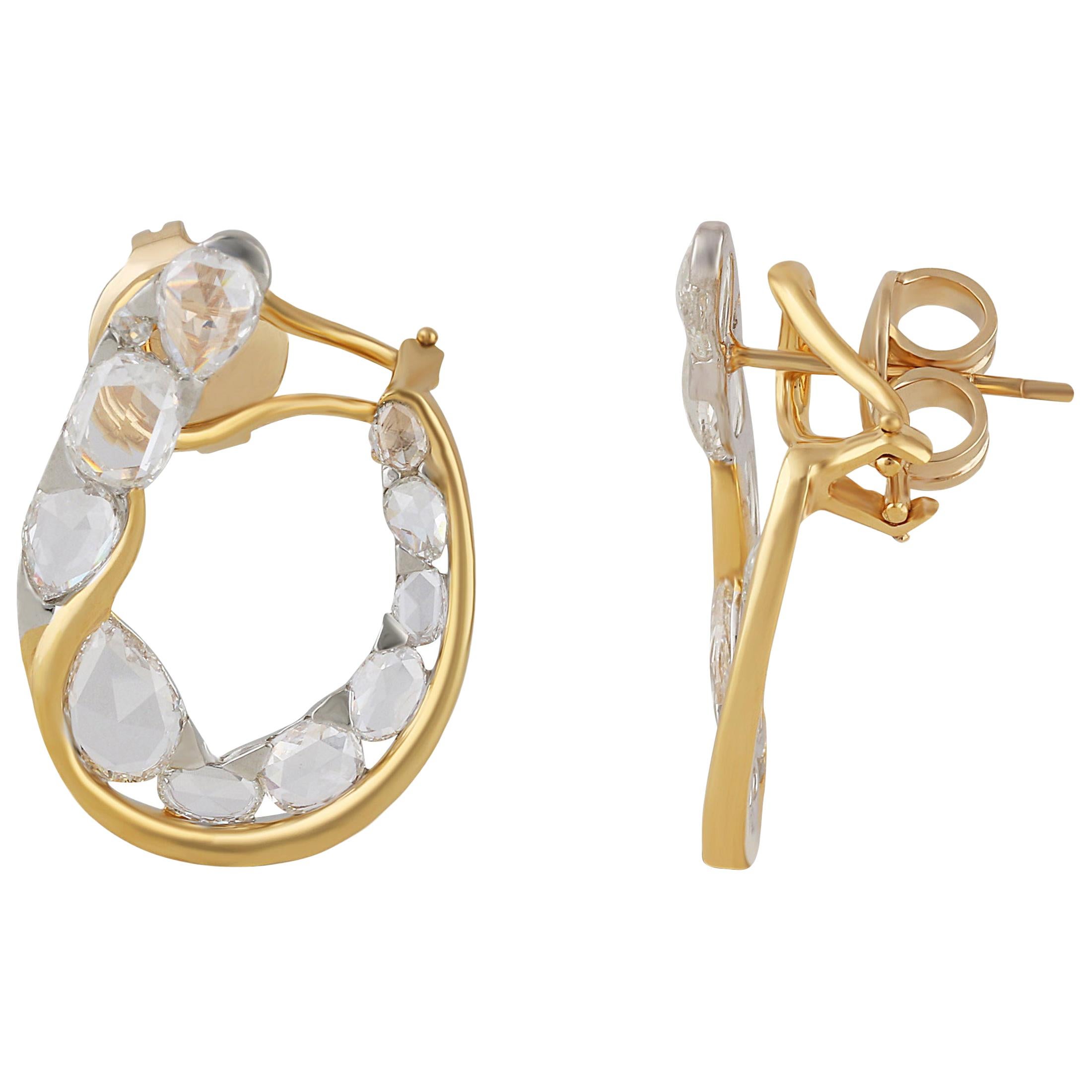 Studio Rêves Stud Earrings with Rosecut Diamond in 18 Karat Yellow Gold For Sale