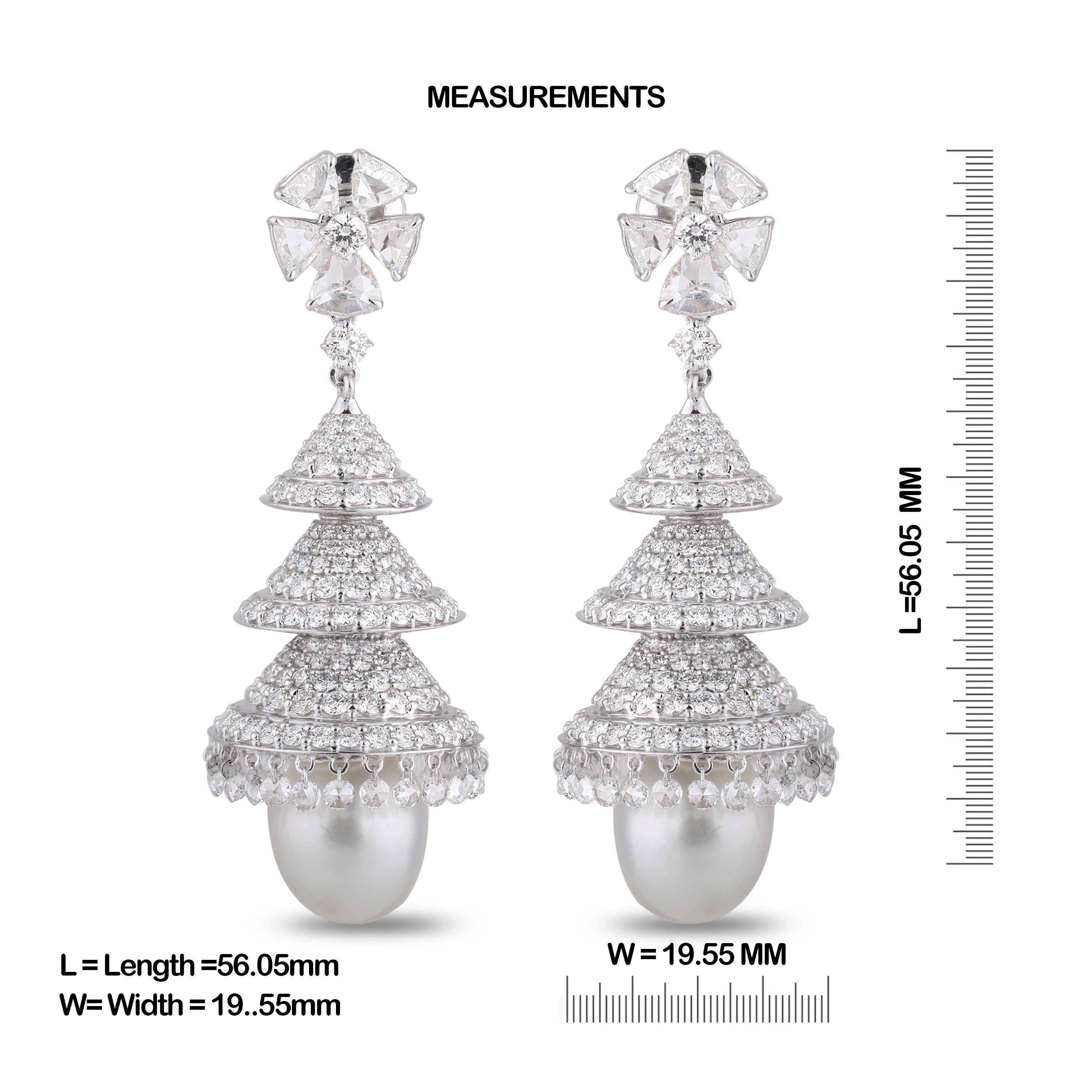 Modern Studio Rêves Rosecut Diamonds and Pearl Chandelier Earrings in 18 Karat Gold For Sale