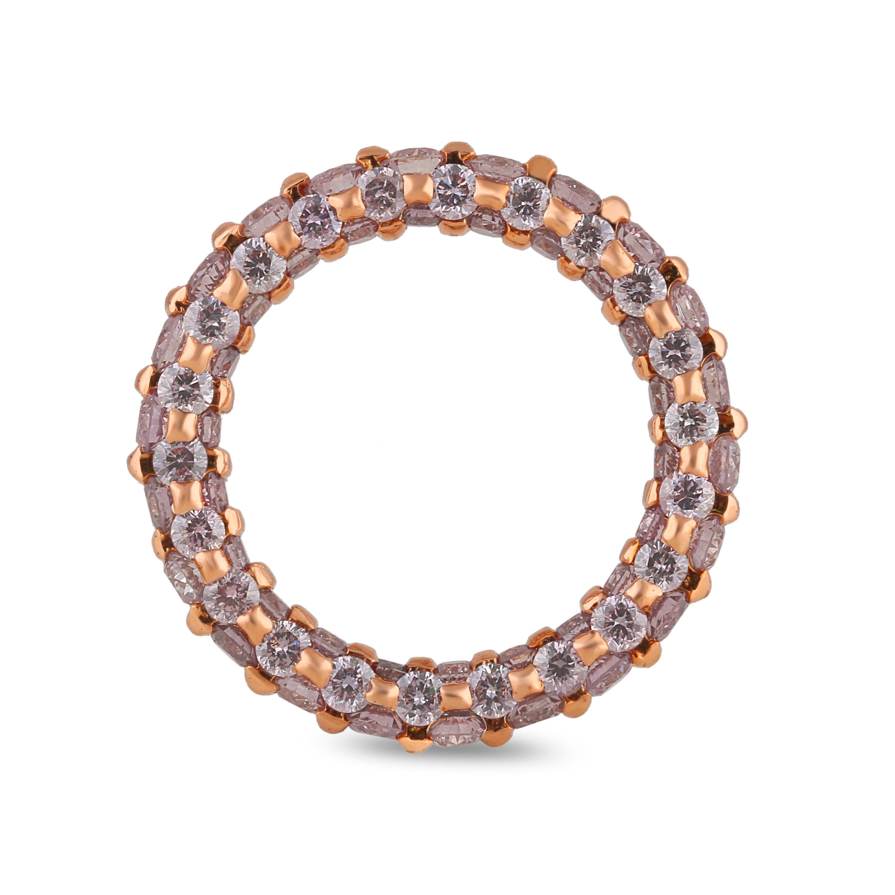 Round Cut Studio Rêves Rosy Band Ring with Pink Diamonds in 18 Karat Gold