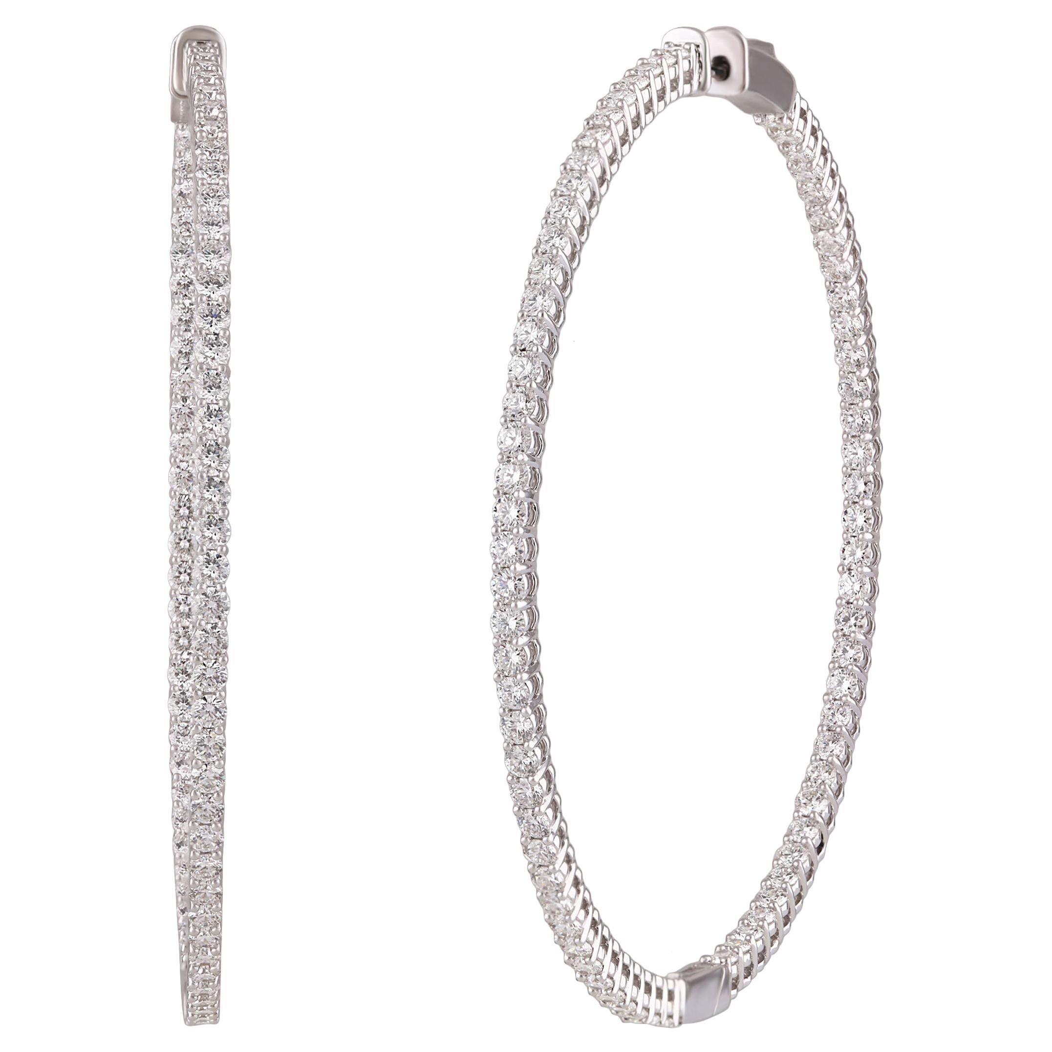 Studio Rêves Round Diamonds Hoop Earrings in 18 Karat White Gold For Sale