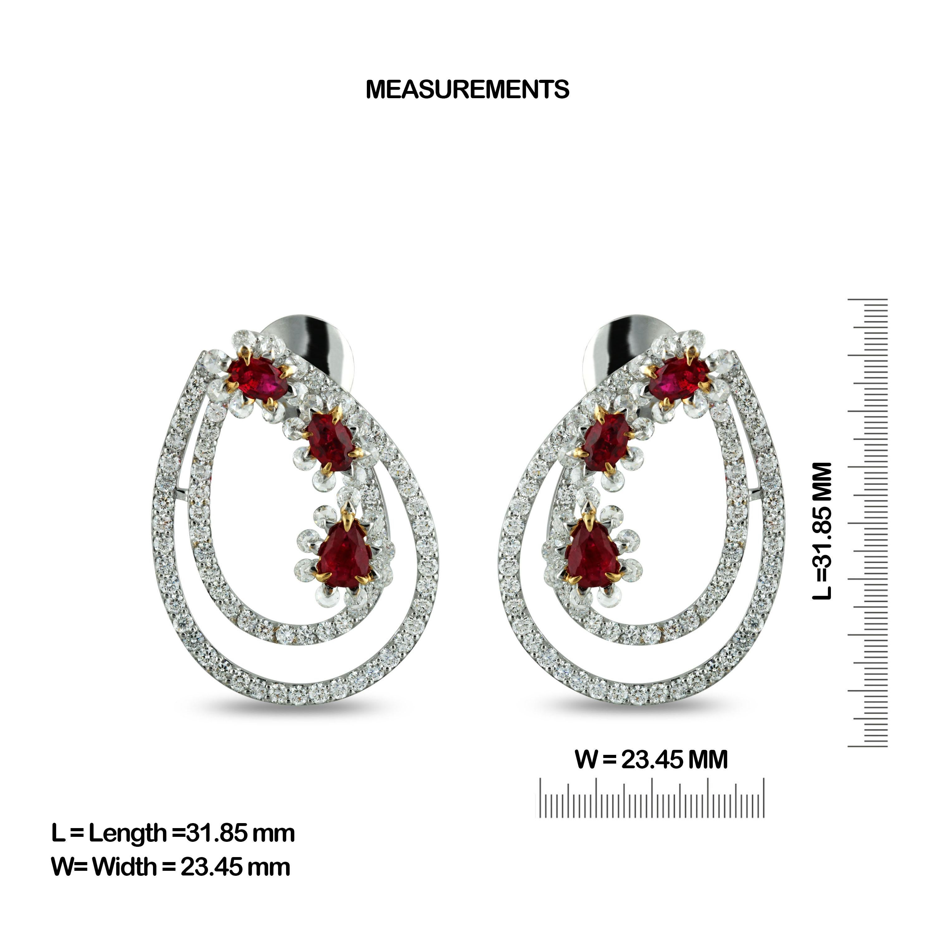 Contemporary Studio Rêves Ruby and Diamond Earrings in 18 Karat Gold For Sale