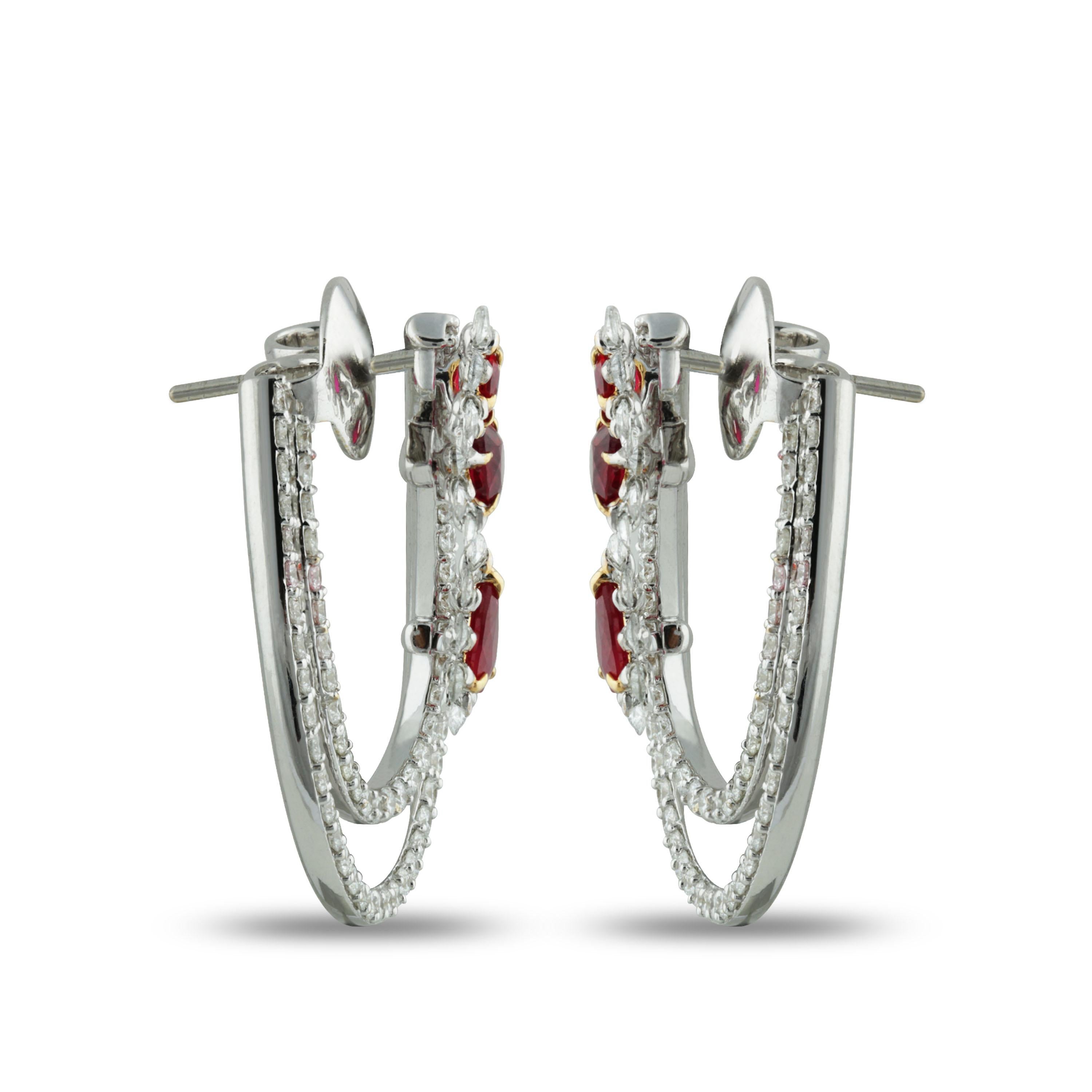 Women's Studio Rêves Ruby and Diamond Earrings in 18 Karat Gold For Sale