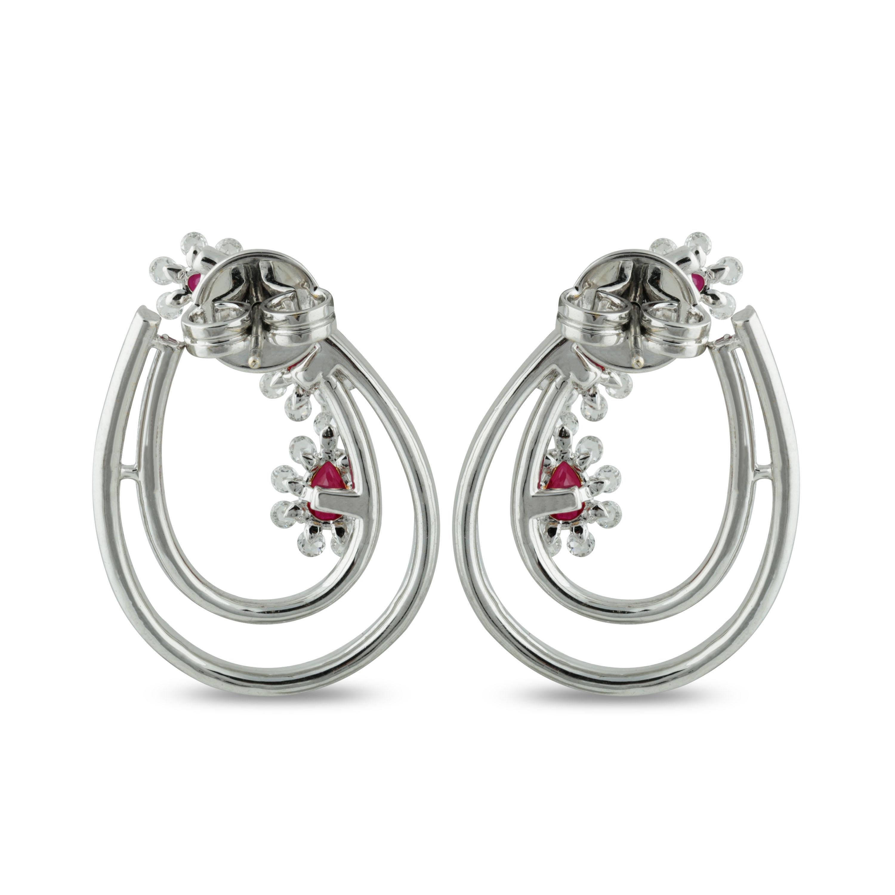 Studio Rêves Ruby and Diamond Earrings in 18 Karat Gold For Sale 1