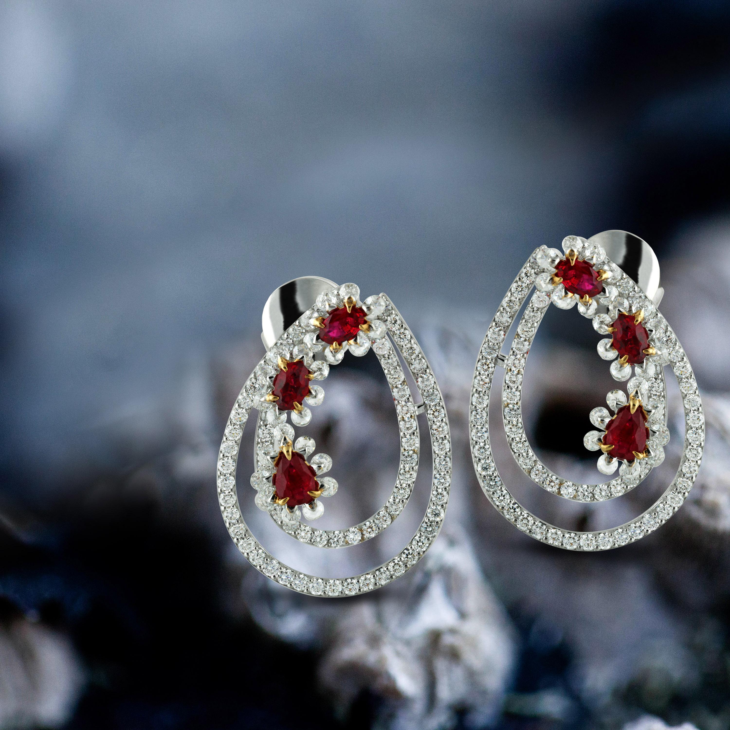 Studio Rêves Ruby and Diamond Earrings in 18 Karat Gold For Sale 2
