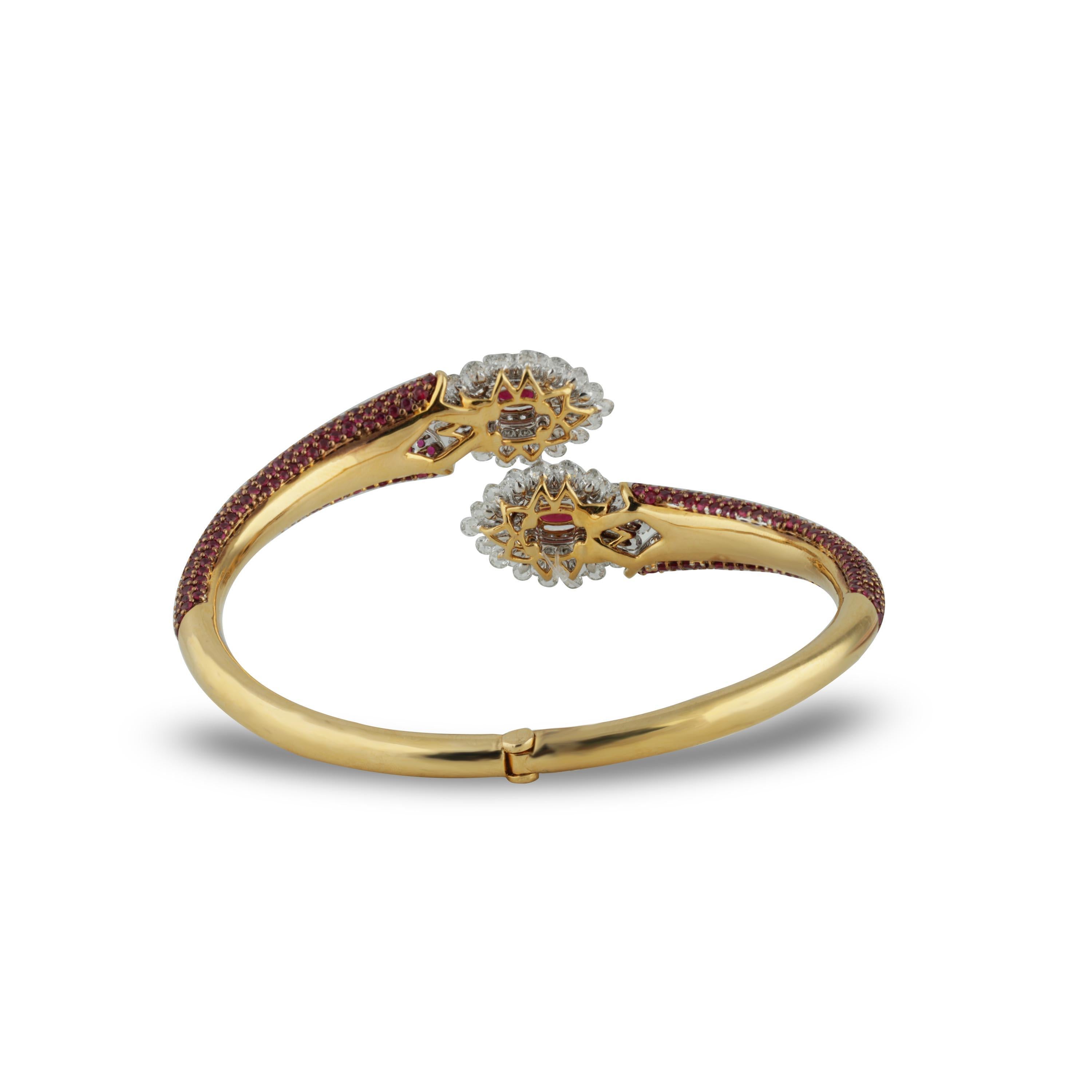Studio Rêves Ruby with Rose Cut Diamond Modern Bracelet in 18 Karat Gold 4