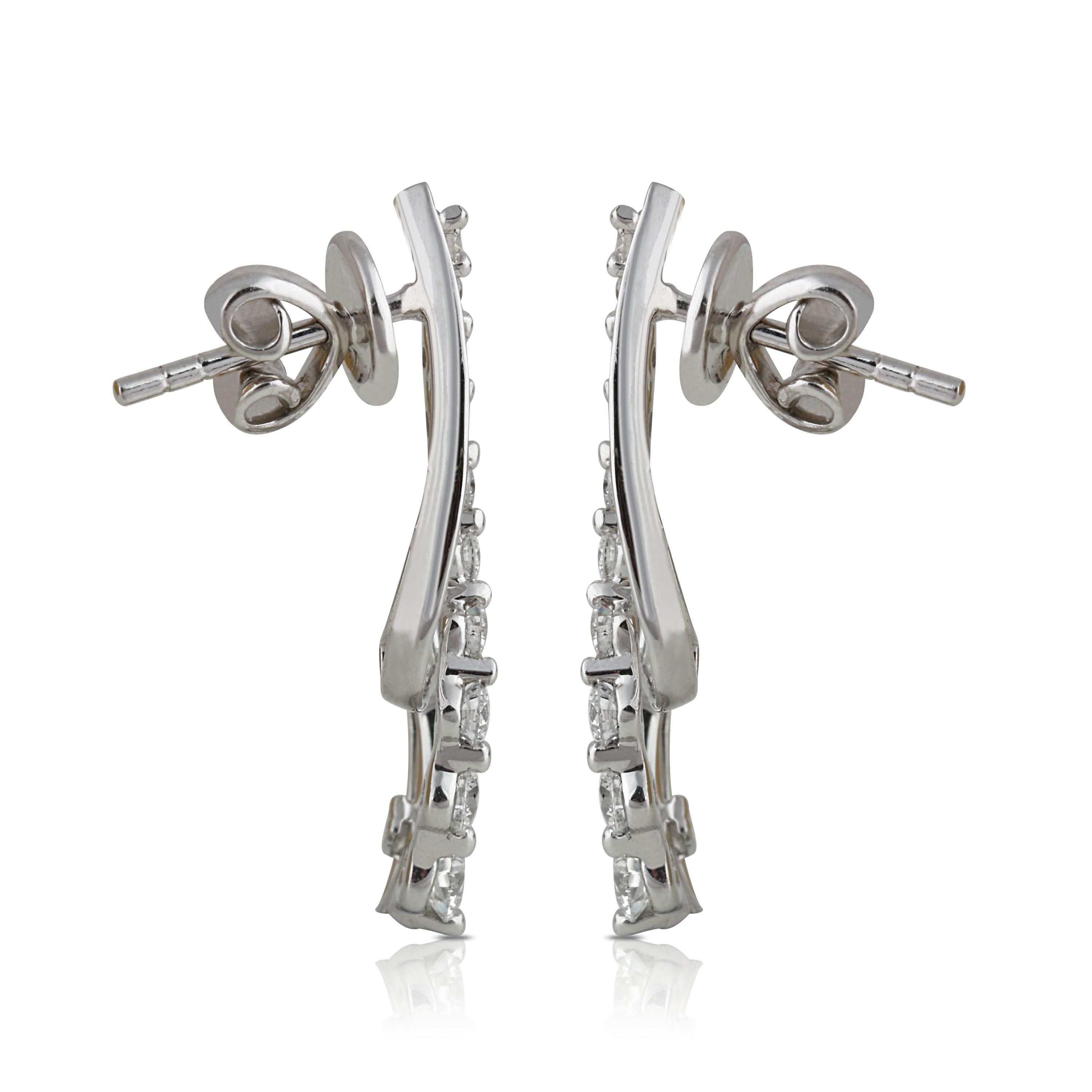 Modern Studio Rêves S-Shaped Diamond Earrings in 18 Karat White Gold